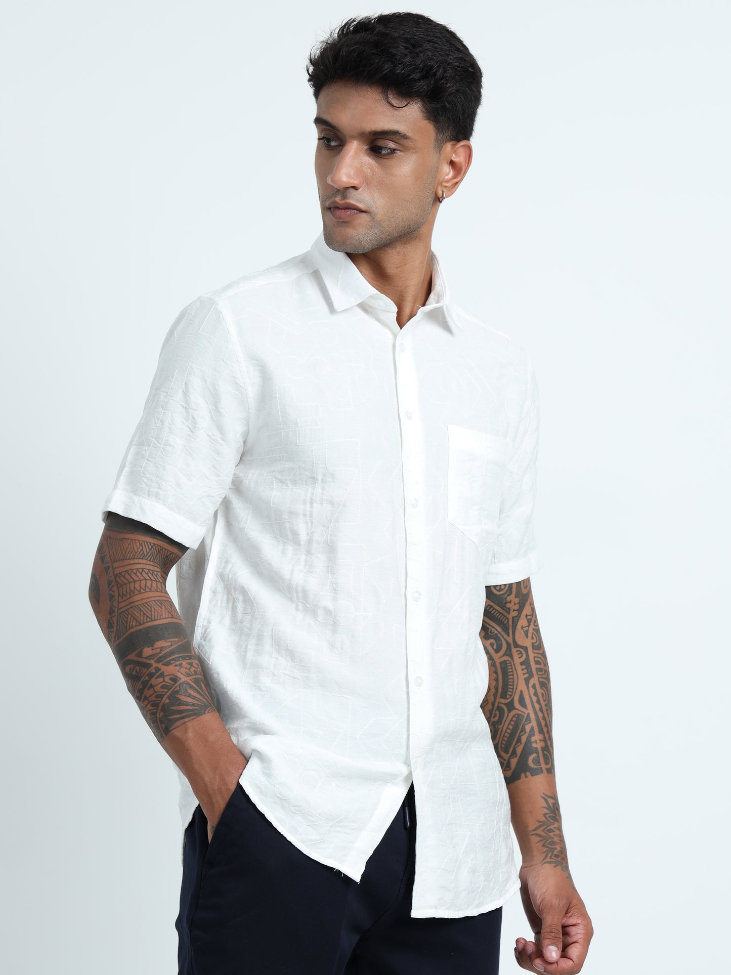 White Embroidery linen Shirt