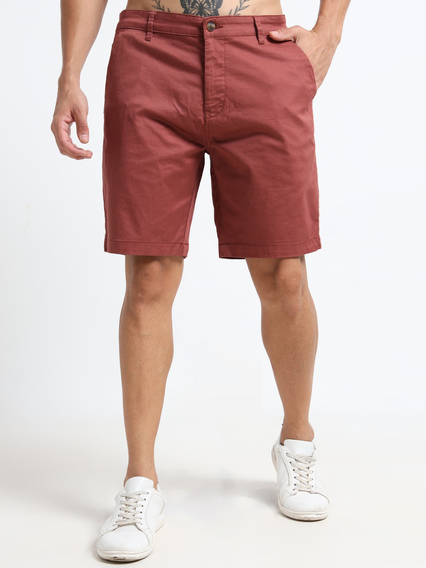 Lycra-Chinos maroon shorts
