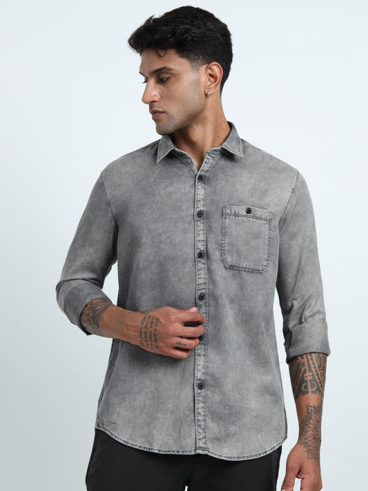 Grey double Wash Denim Shirt