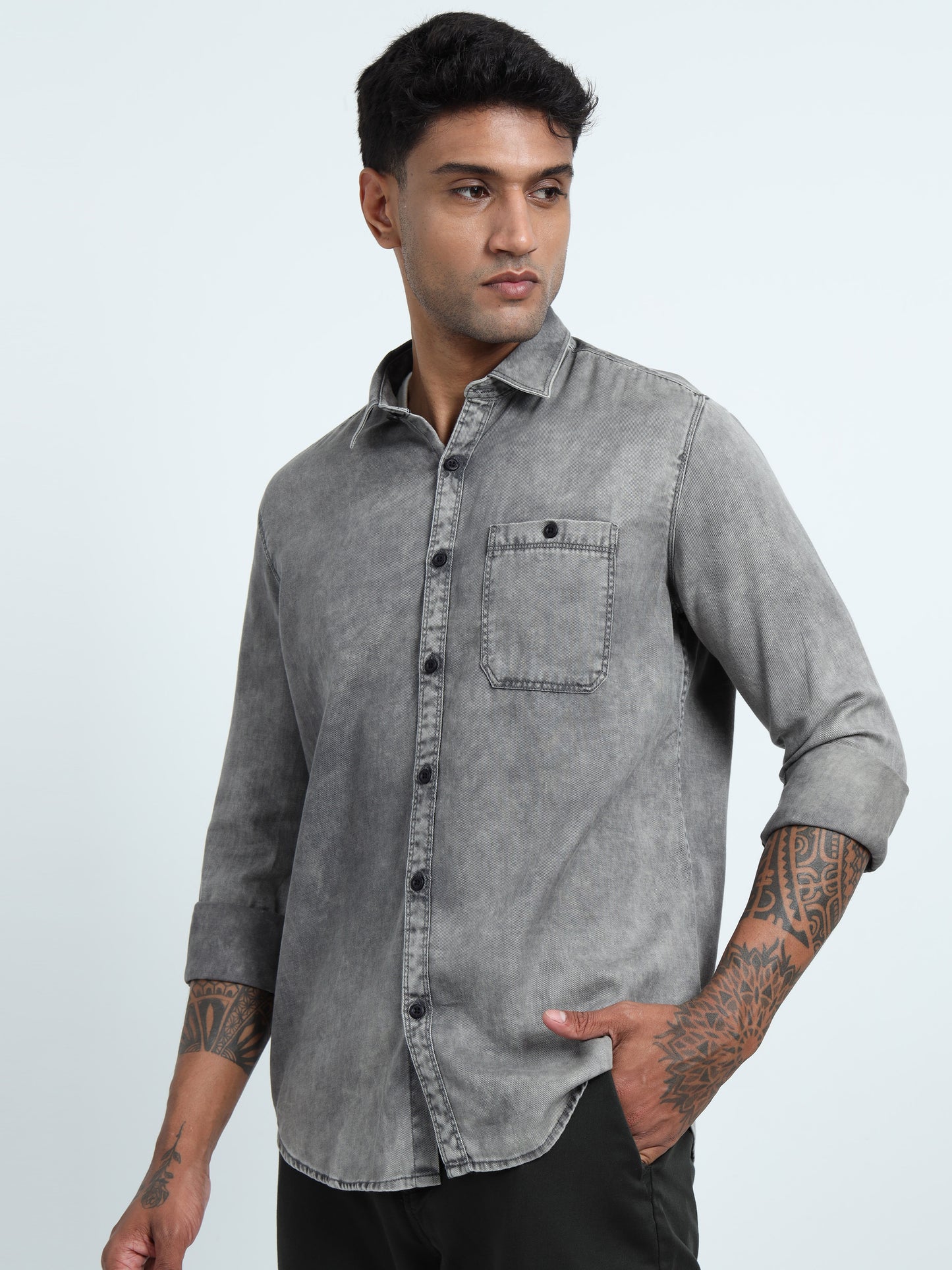 Grey double Wash Denim Shirt