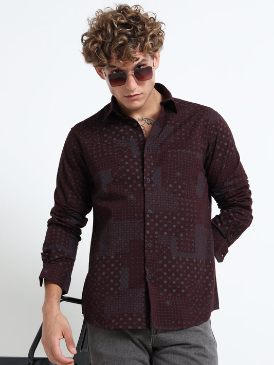 Dark maroon Air-supply printed shirt
