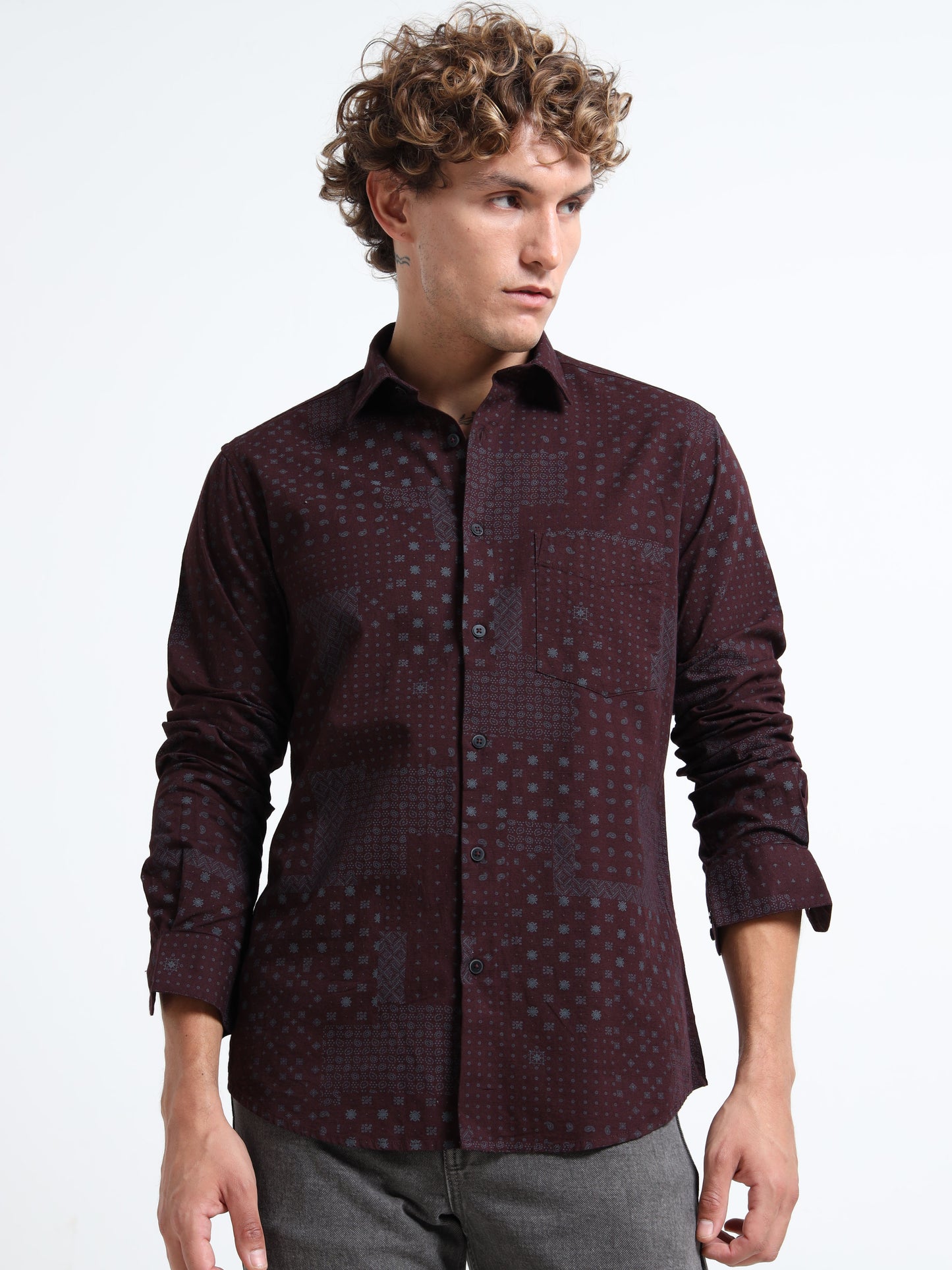 Dark maroon Air-supply printed shirt