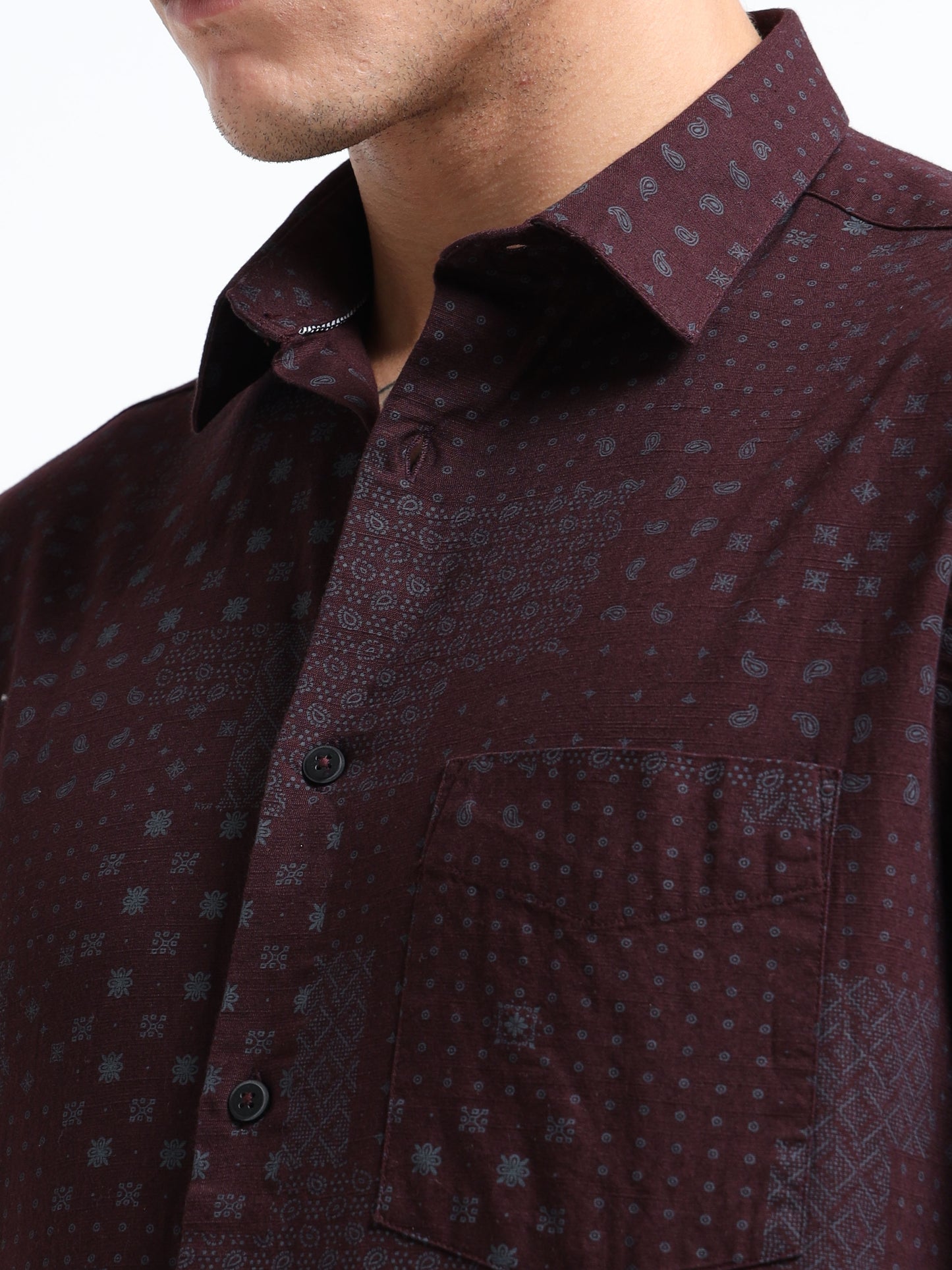 Dark maroon Air-supply printed shirt