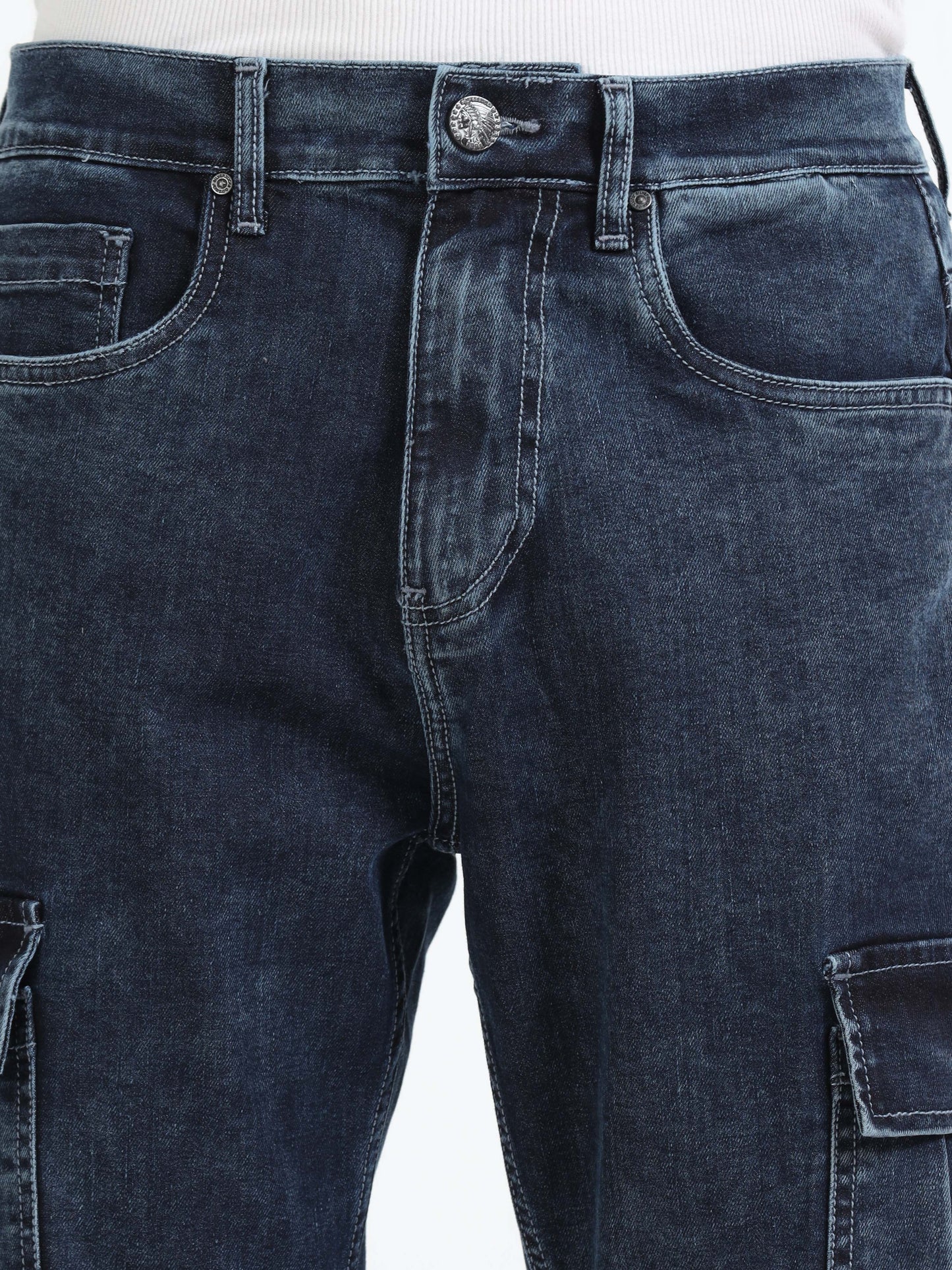 Faded Stretchable Cargo Jeans