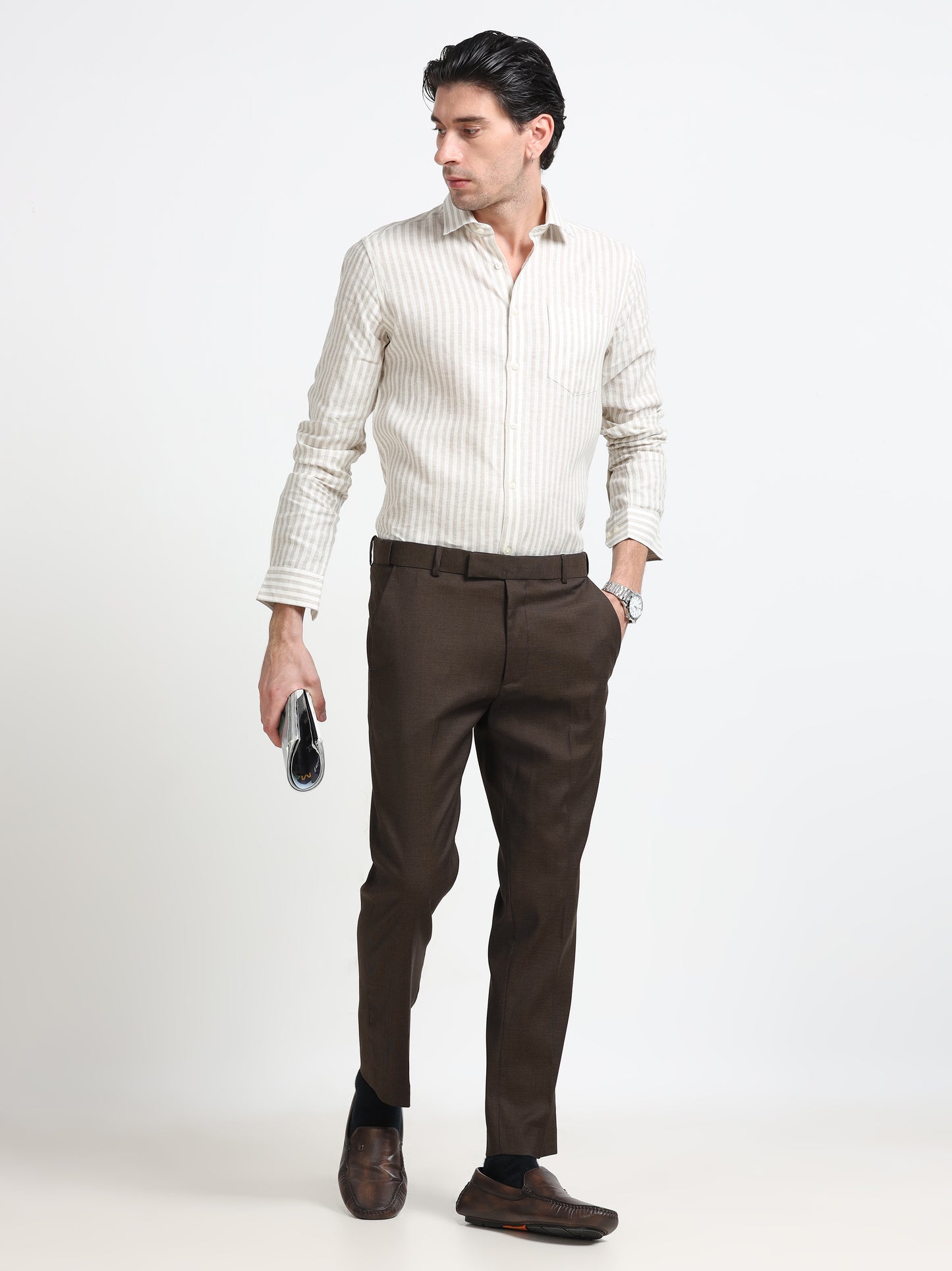 Espresso Brown Tailored Formal Trousers