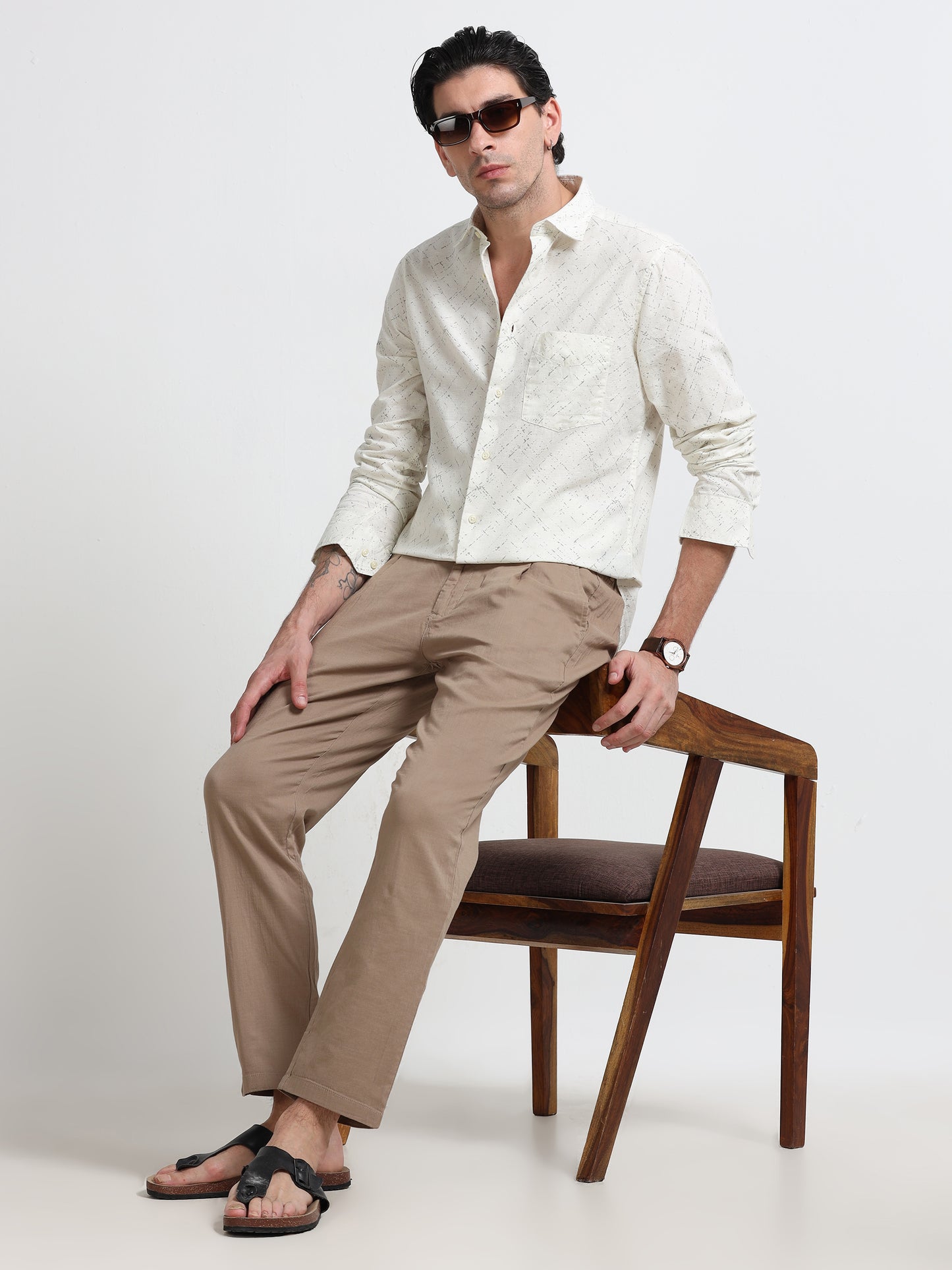 Khaki Linen Blend Drawstring Trousers