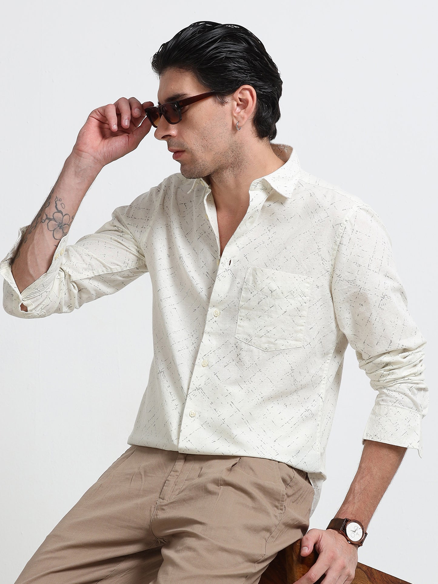 Sandstone Textured Linen Blend Shirt