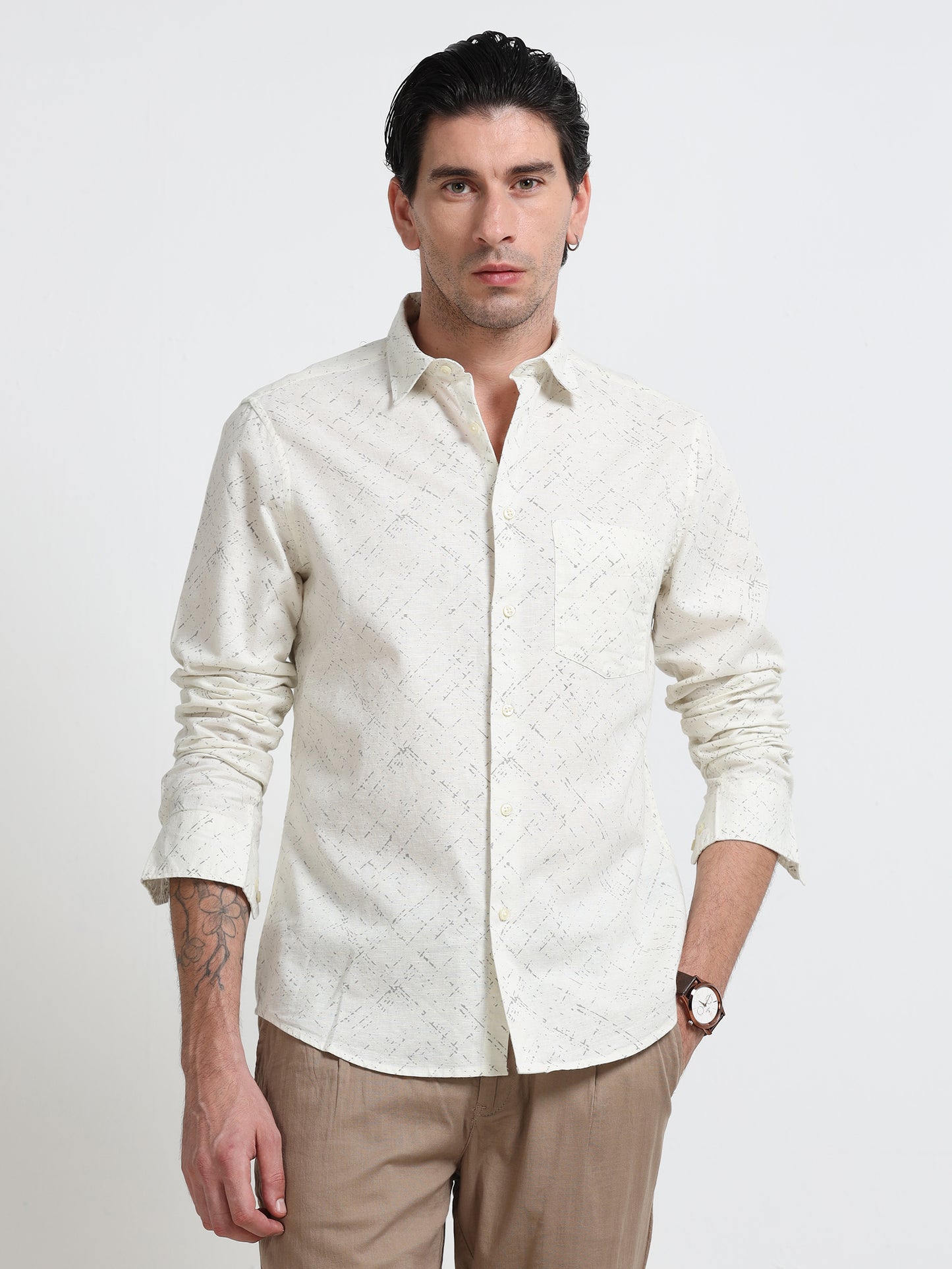 Sandstone Textured Linen Blend Shirt