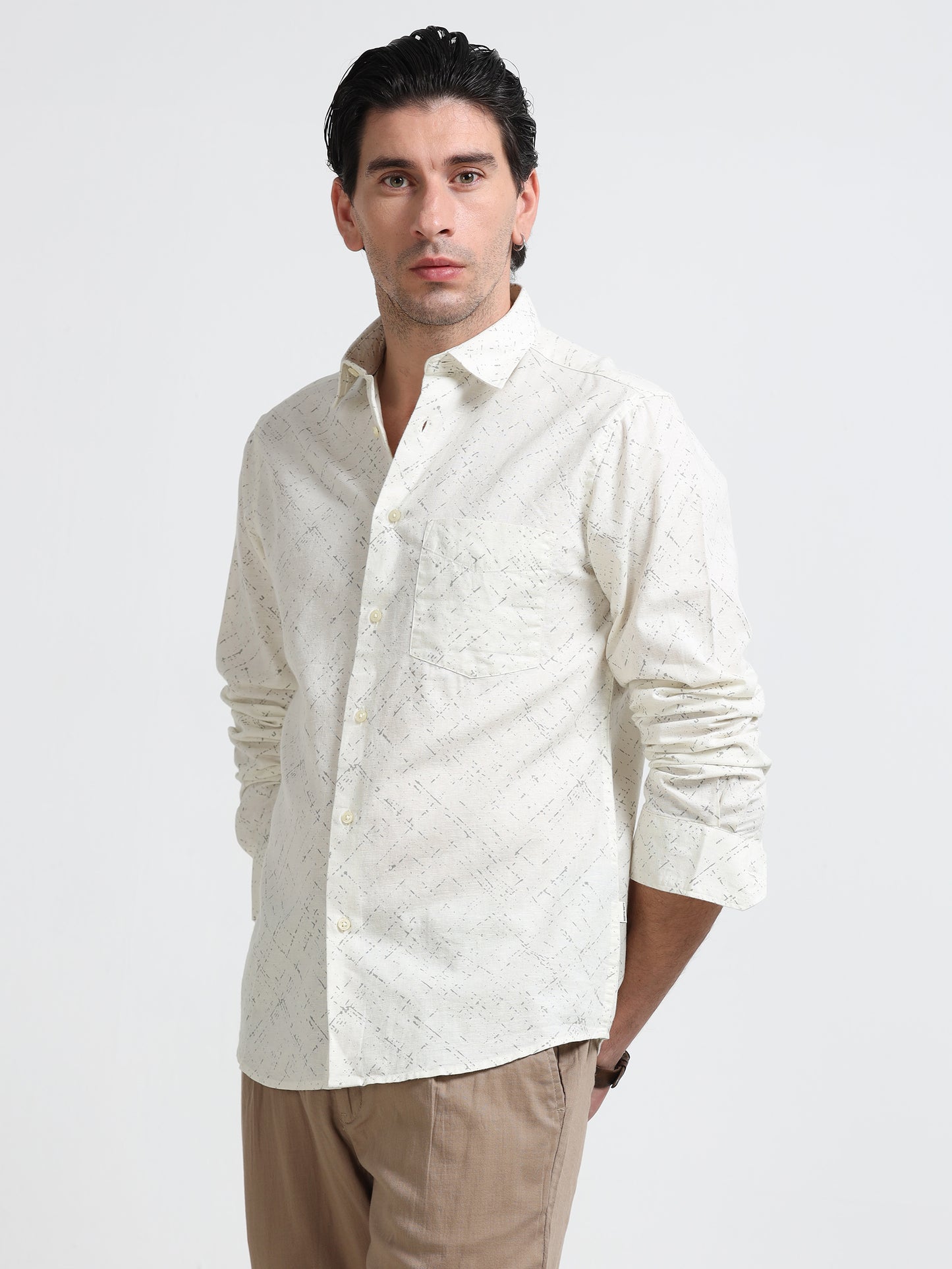 Sandstone Textured Linen Blend Shirt