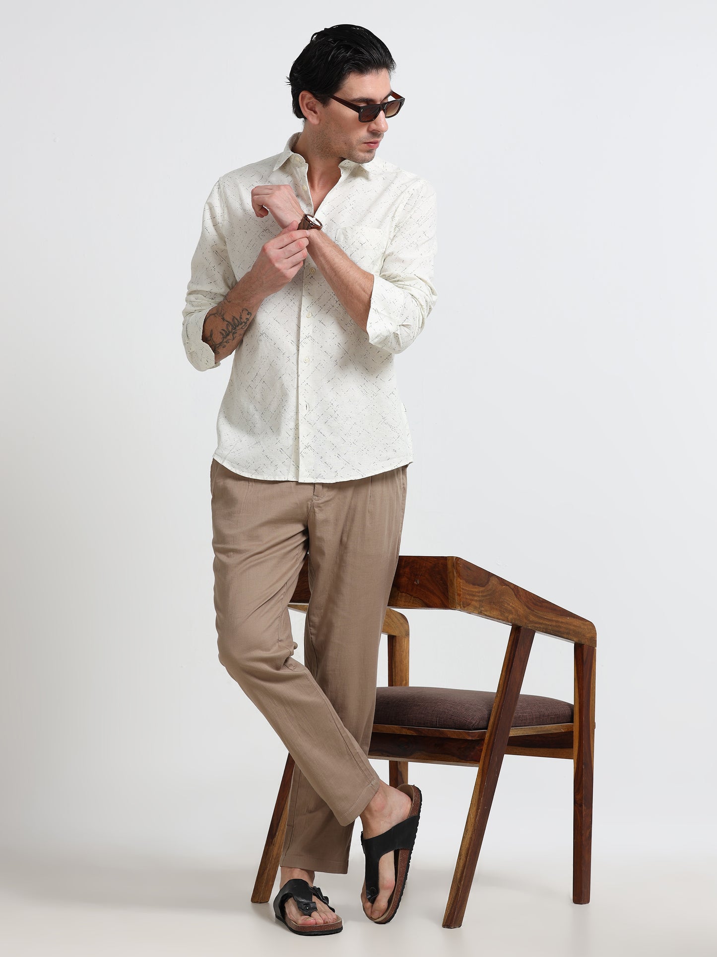 Sandstone Textured Linen Blend Shirt