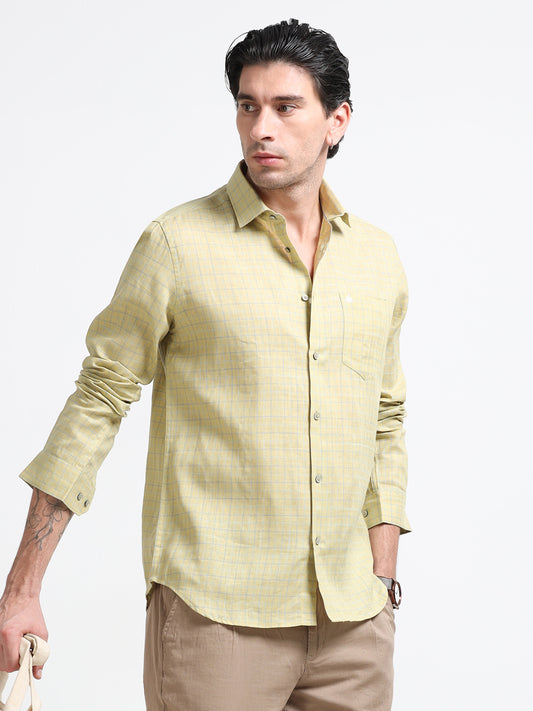 Olive Mist Linen Check Shirt