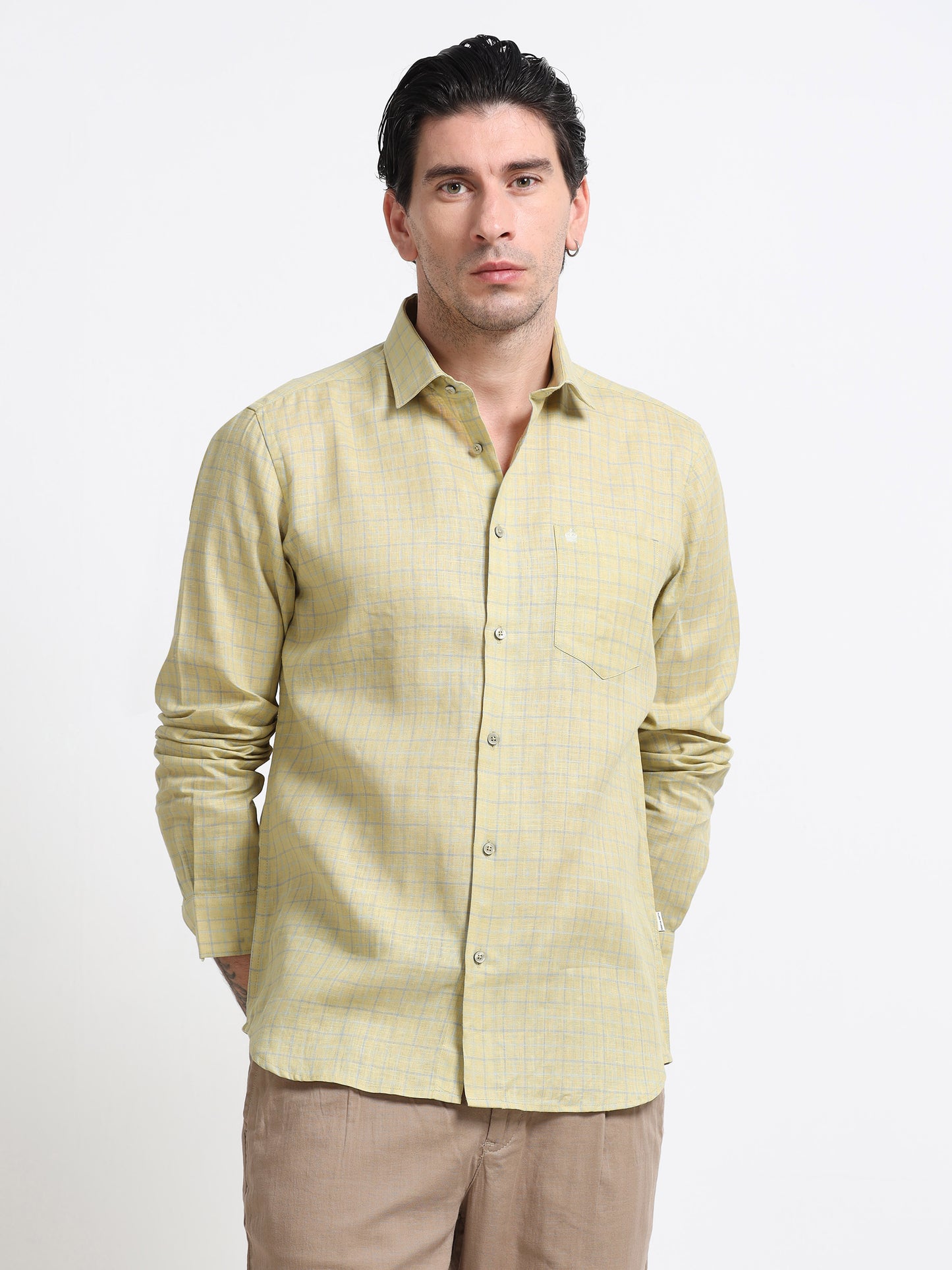 Olive Mist Linen Check Shirt