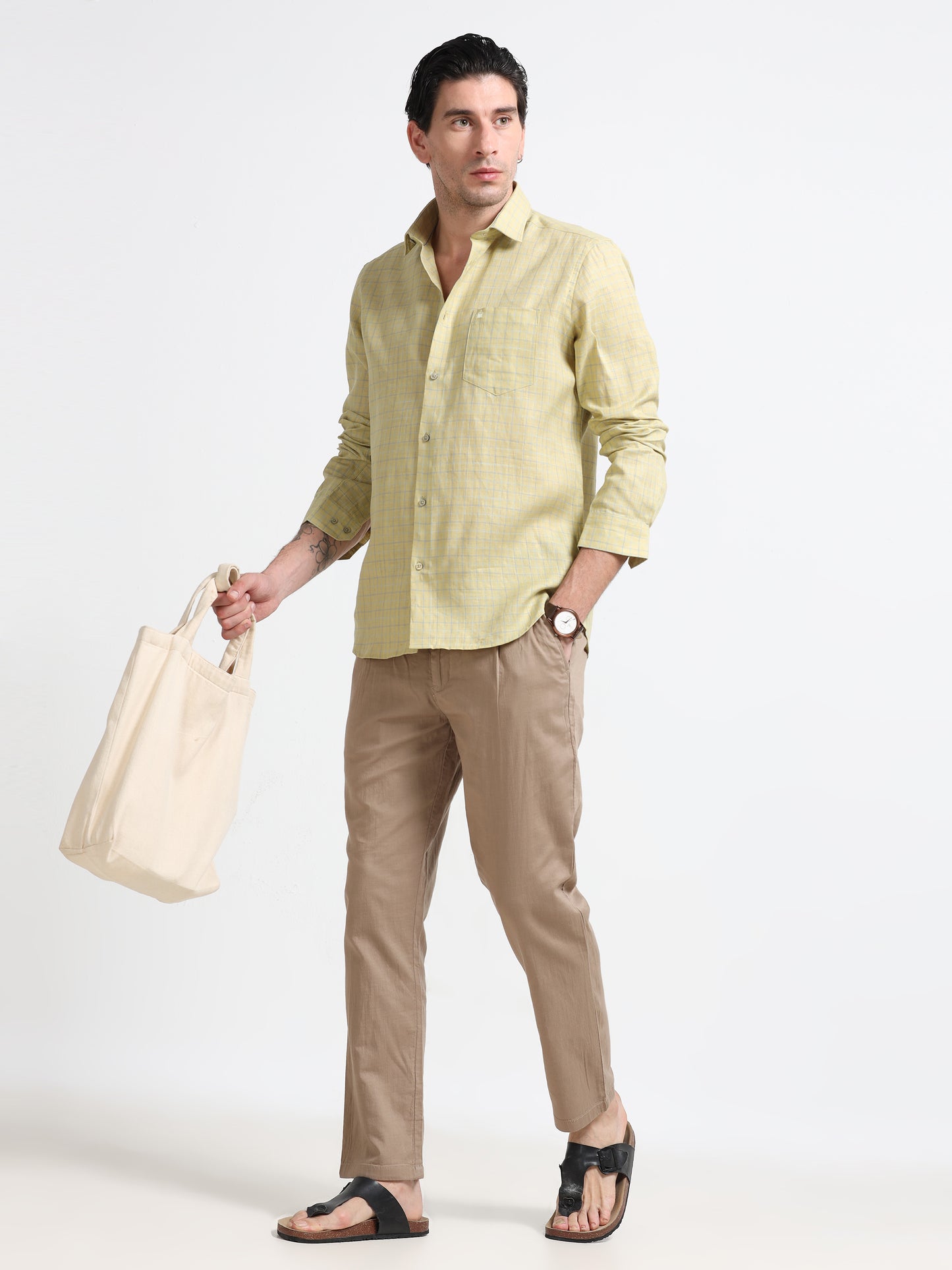 Olive Mist Linen Check Shirt
