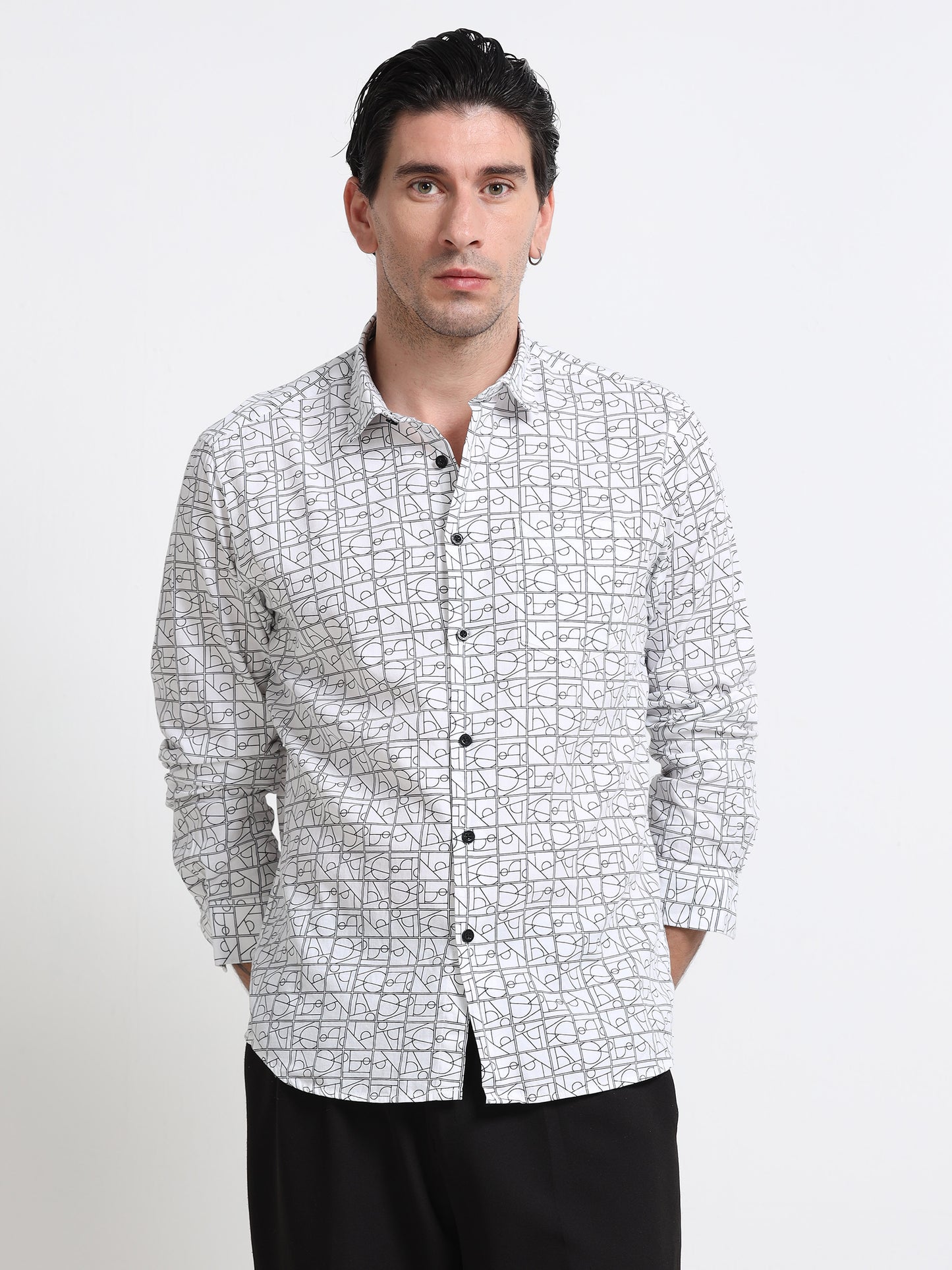 Ivory Gridline Printed Shirt