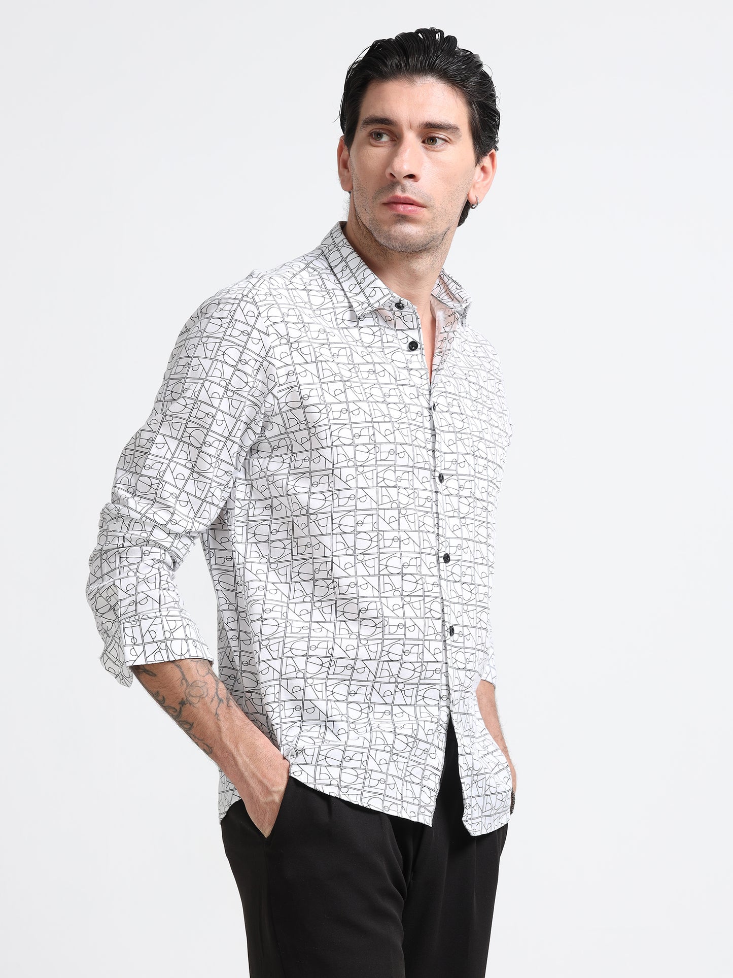 Ivory Gridline Printed Shirt
