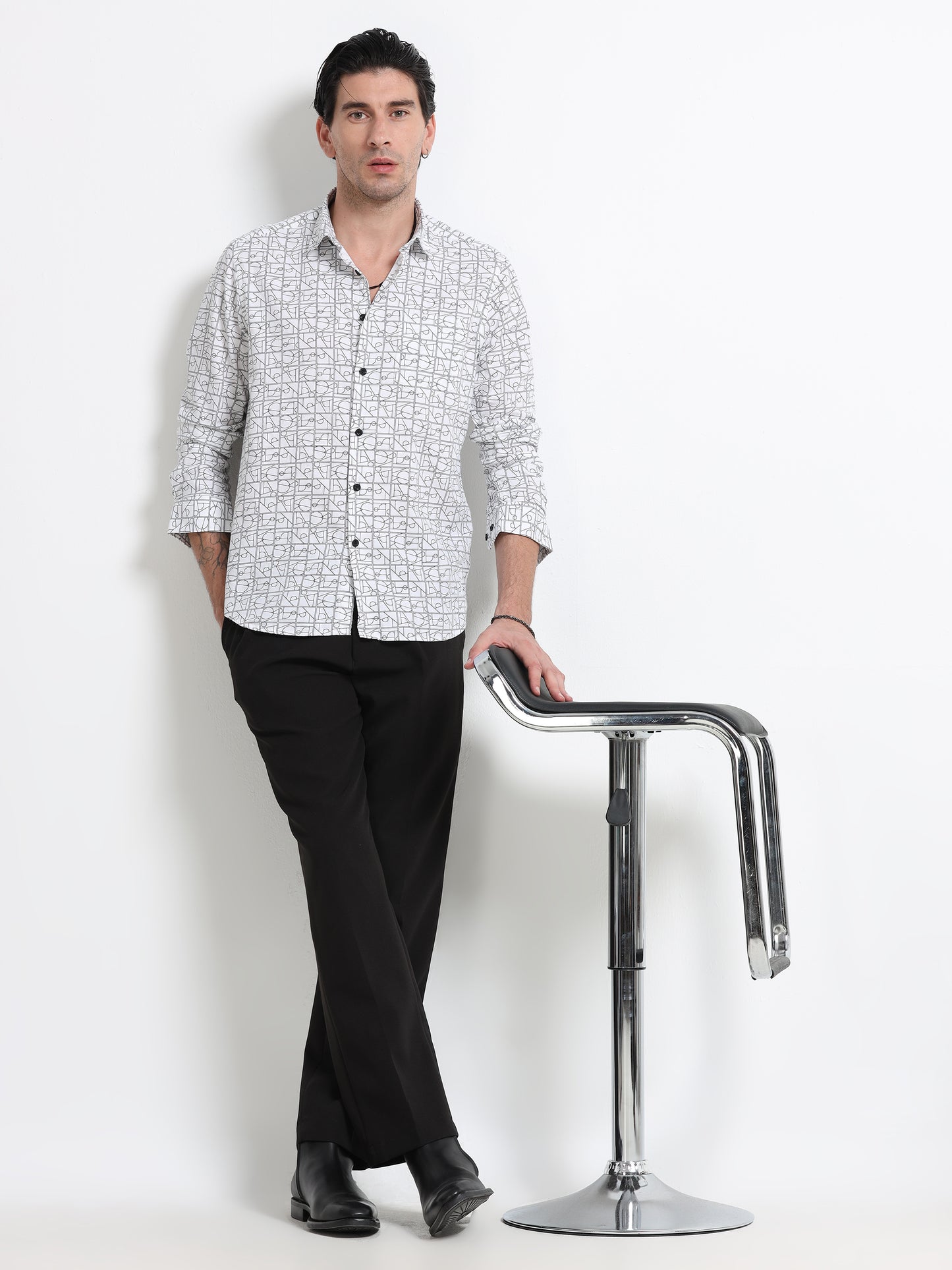 Ivory Gridline Printed Shirt