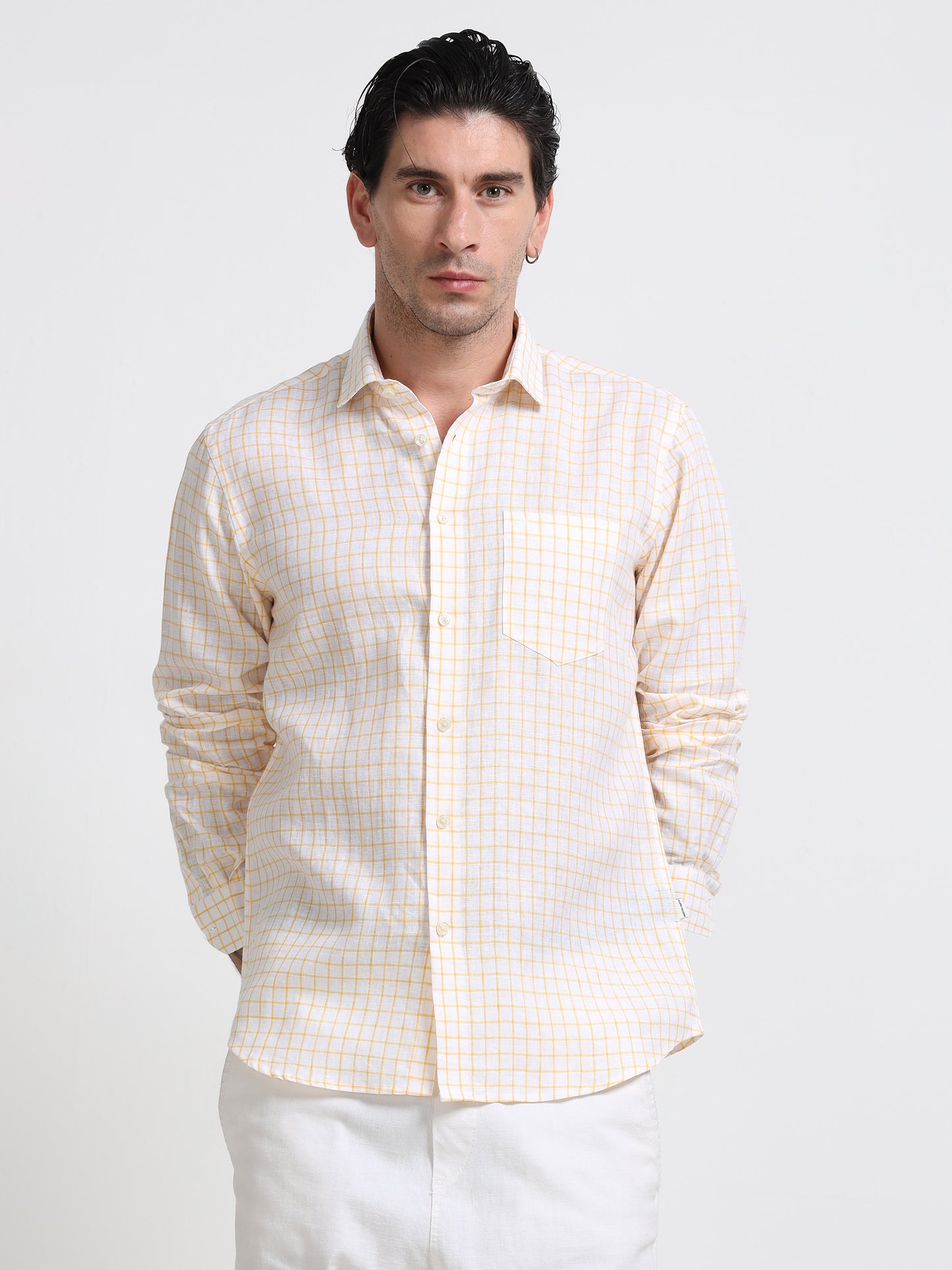 Ivory Gold Linen Check Shirt