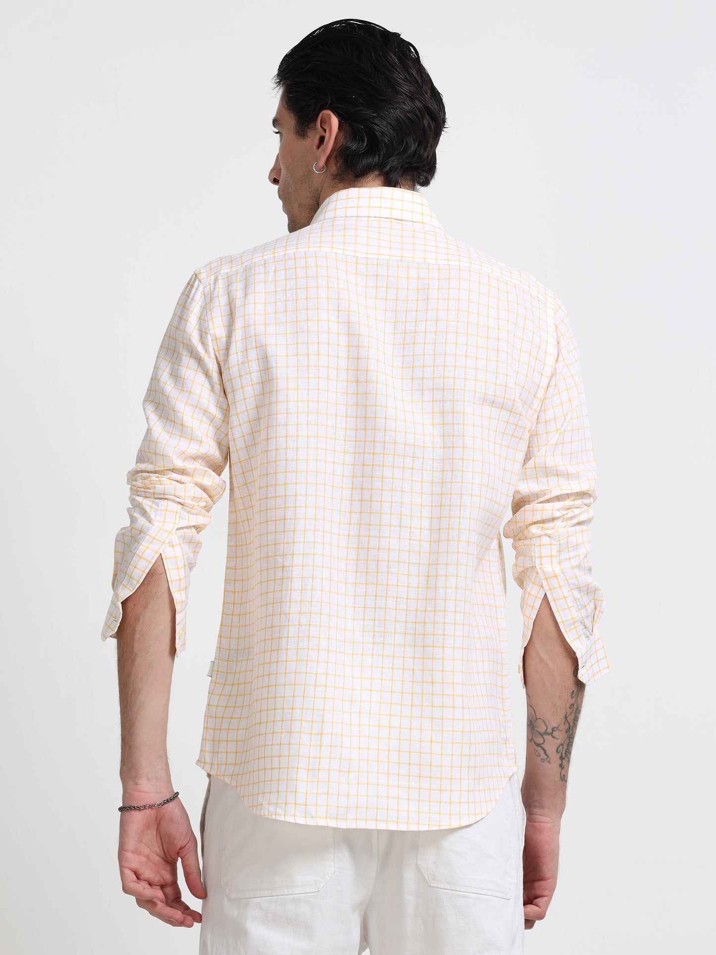 Ivory Gold Linen Check Shirt