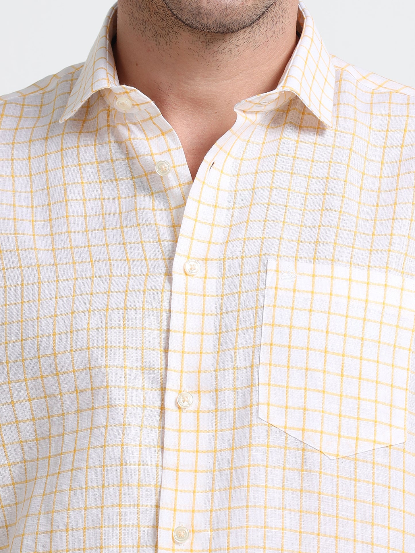 Ivory Gold Linen Check Shirt