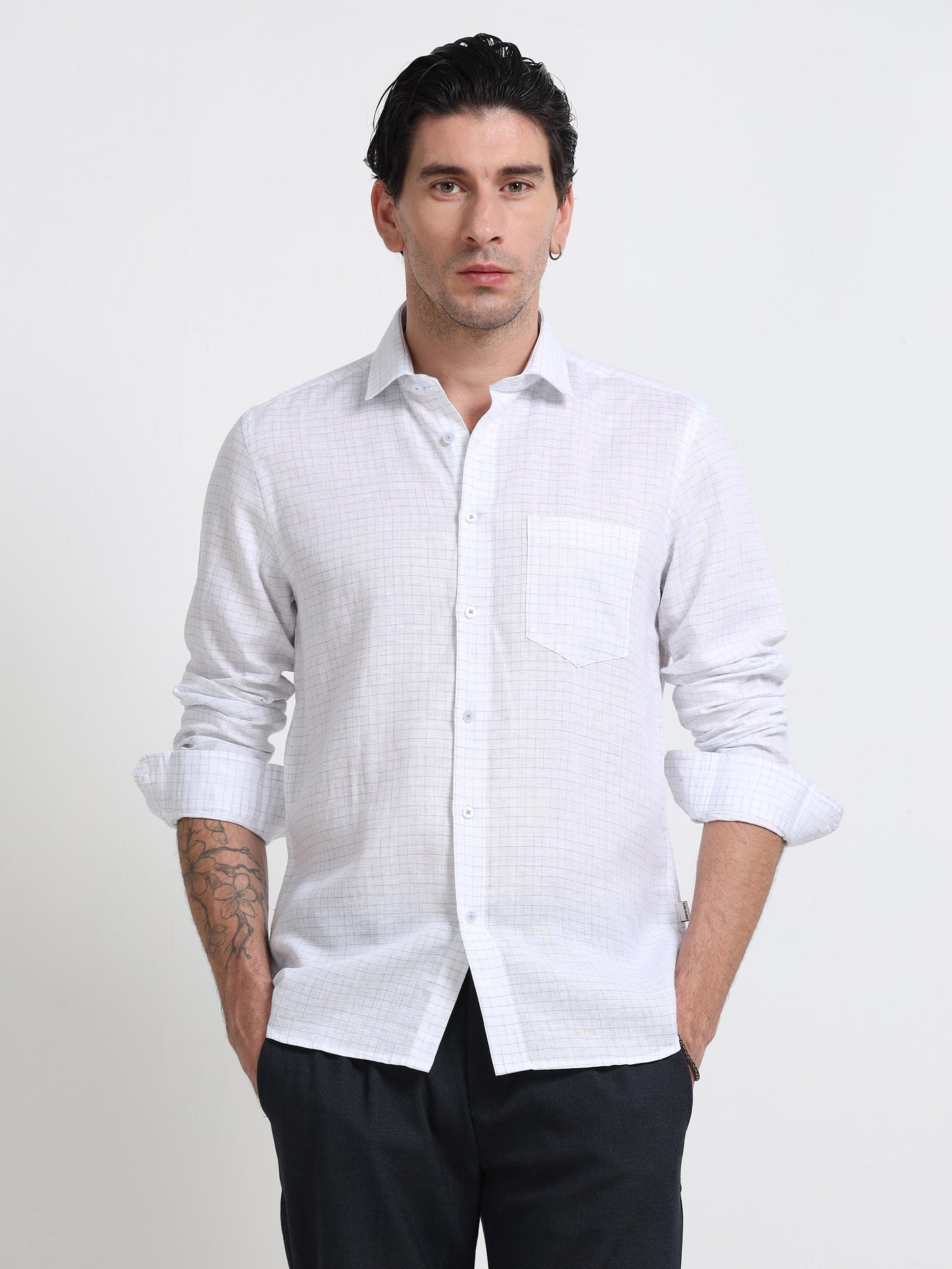 Arctic White Linen Check Shirt