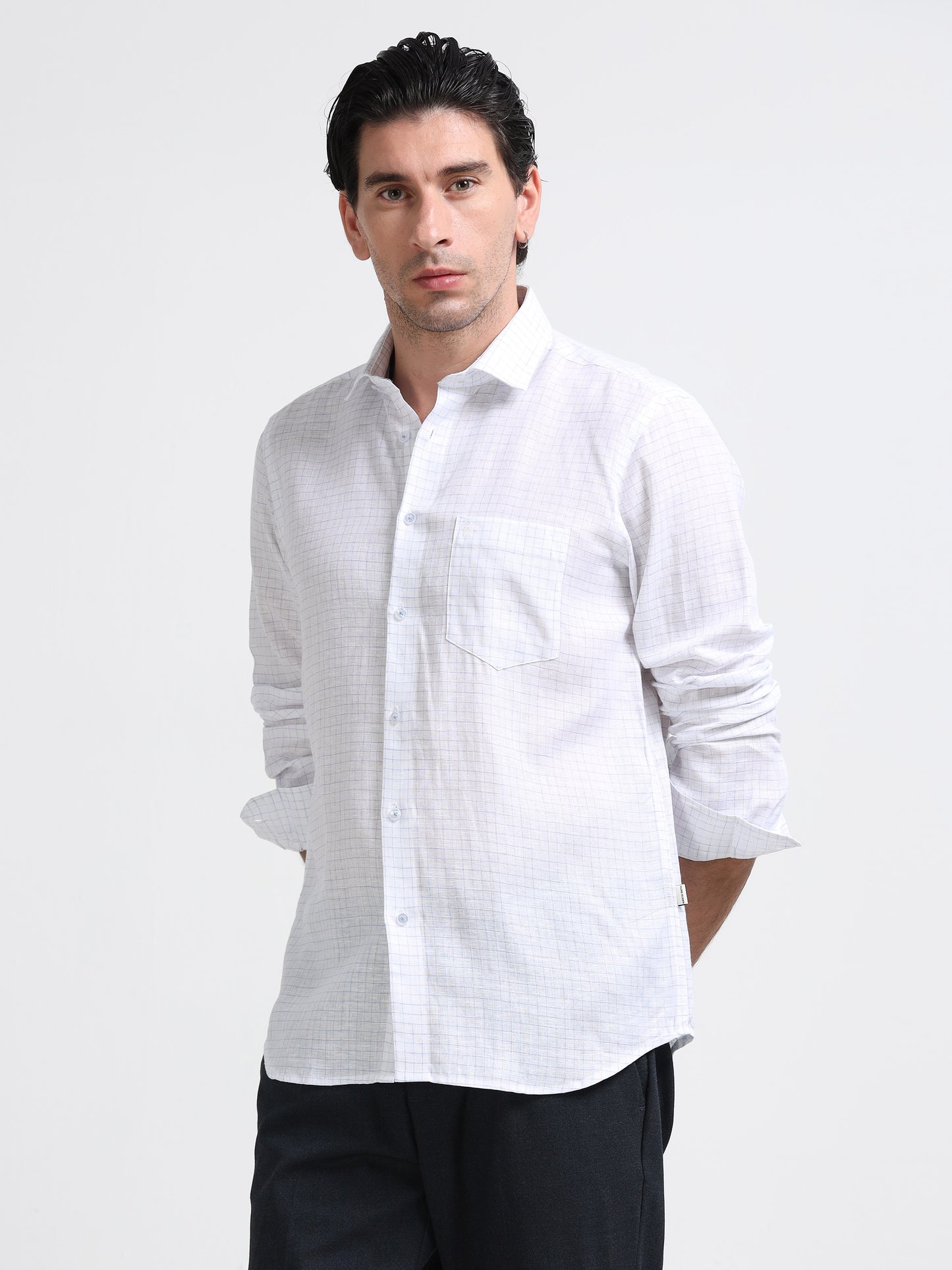 Arctic White Linen Check Shirt