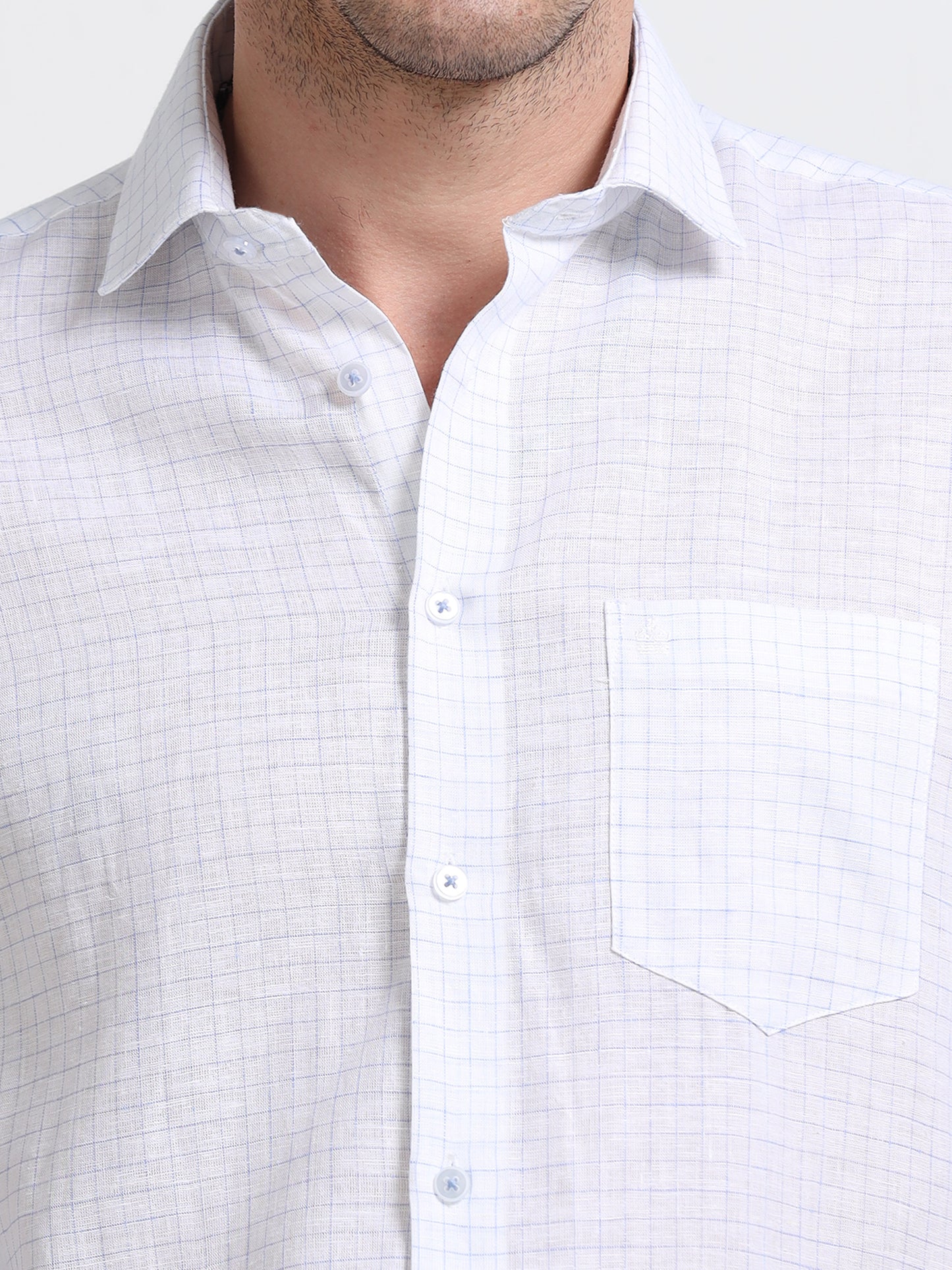 Arctic White Linen Check Shirt