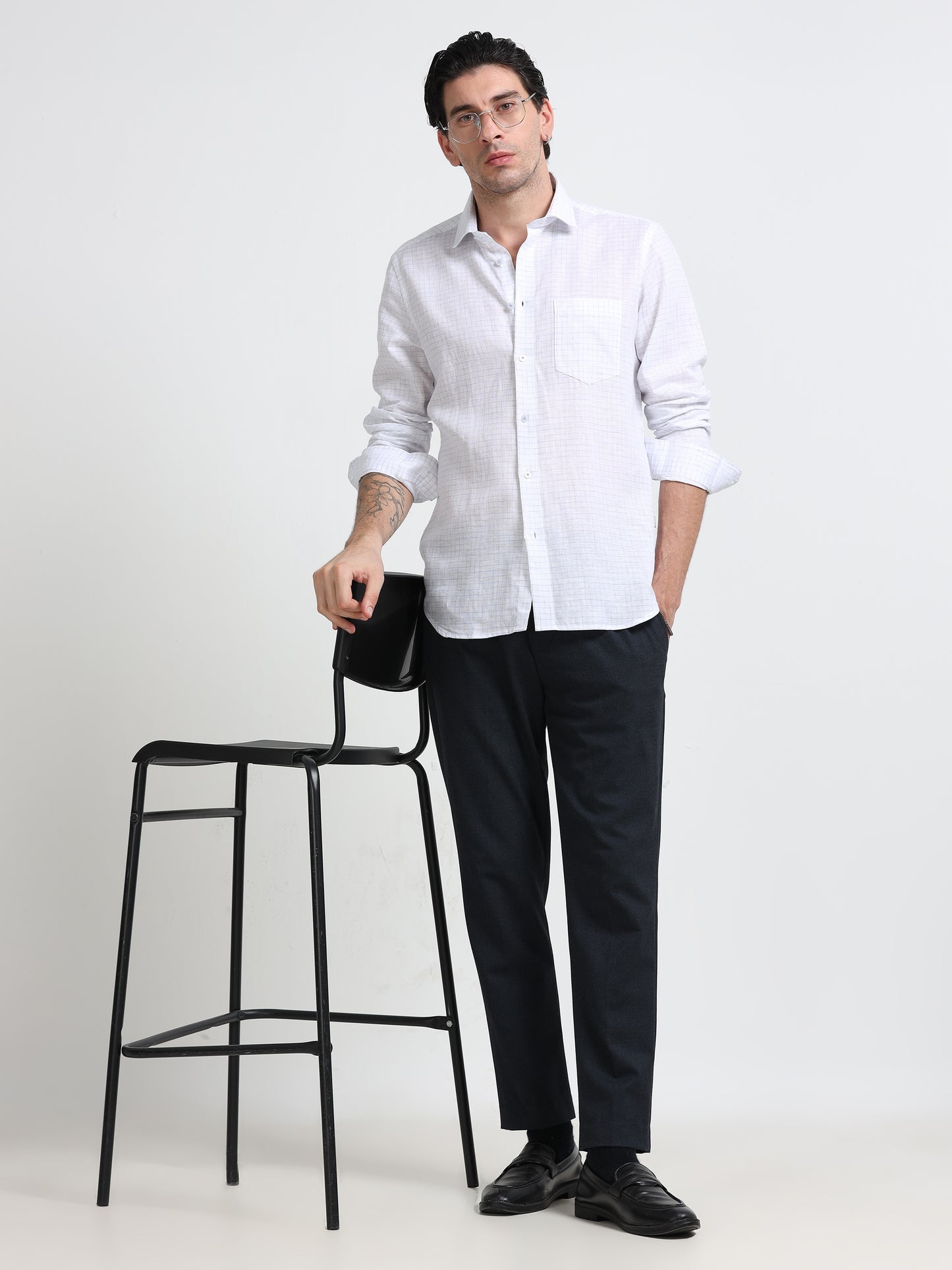 Arctic White Linen Check Shirt