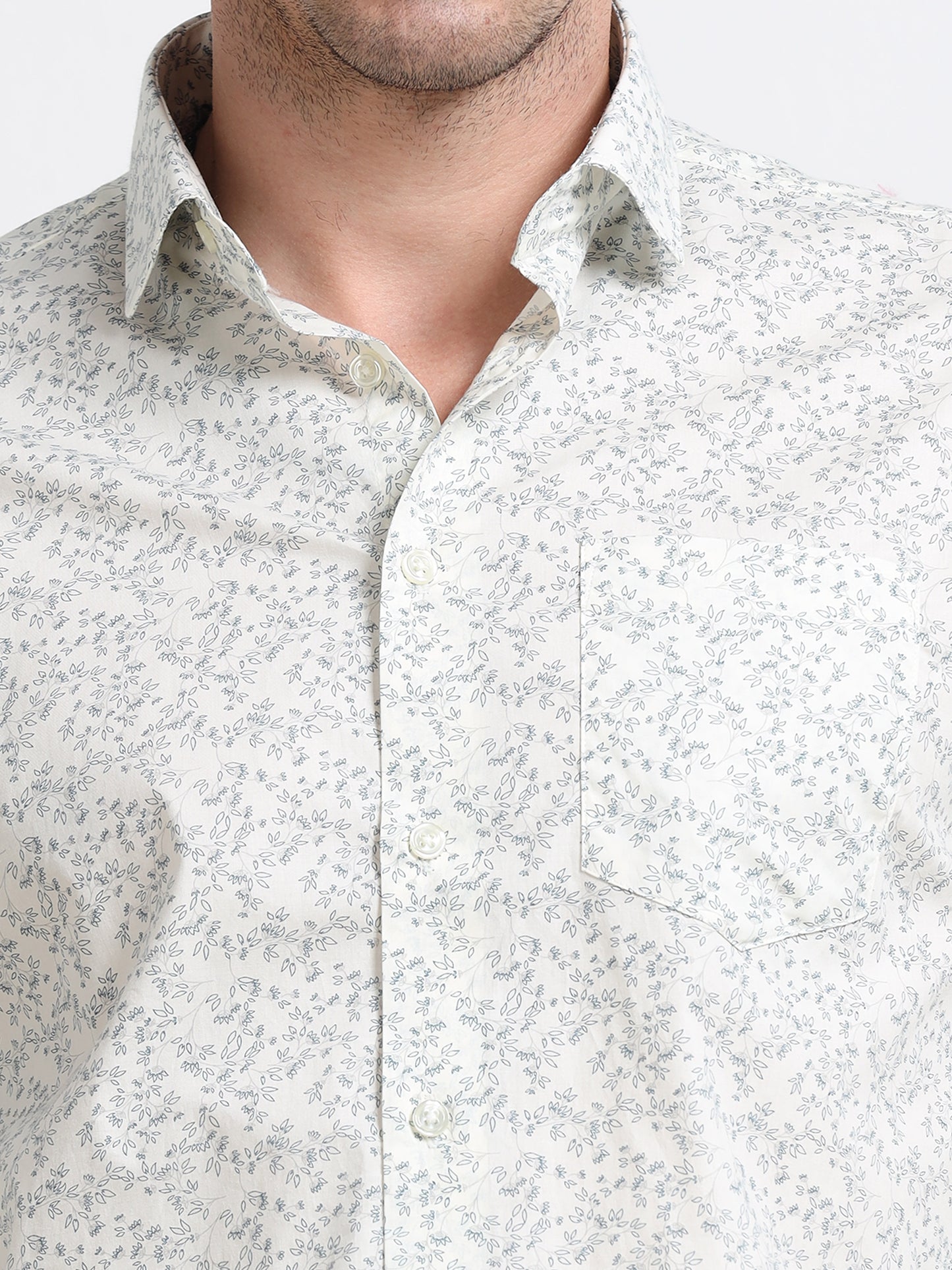 Sage Floral Print Linen Blend Shirt