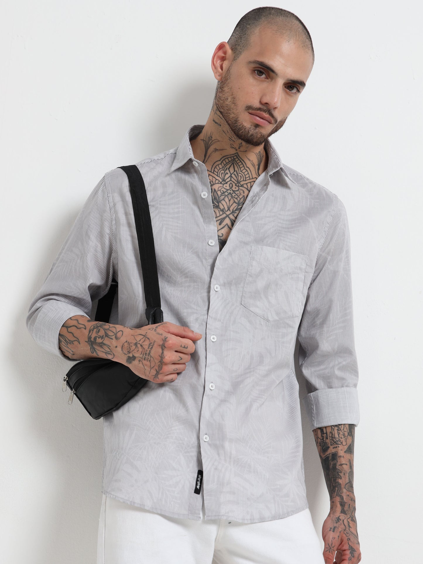 Martin Smith Light Grey Pinstriped Shirt