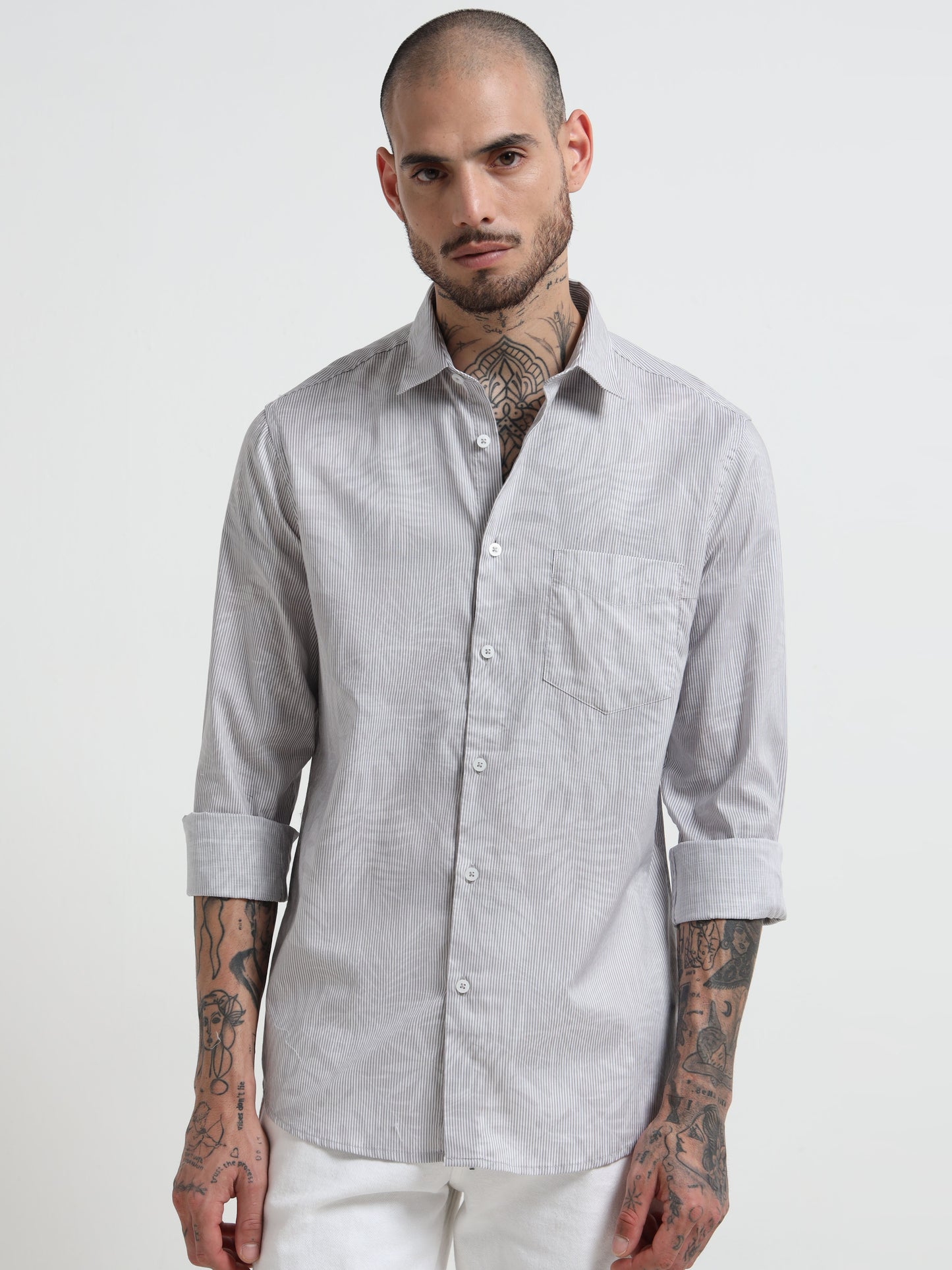 Martin Smith Light Grey Pinstriped Shirt