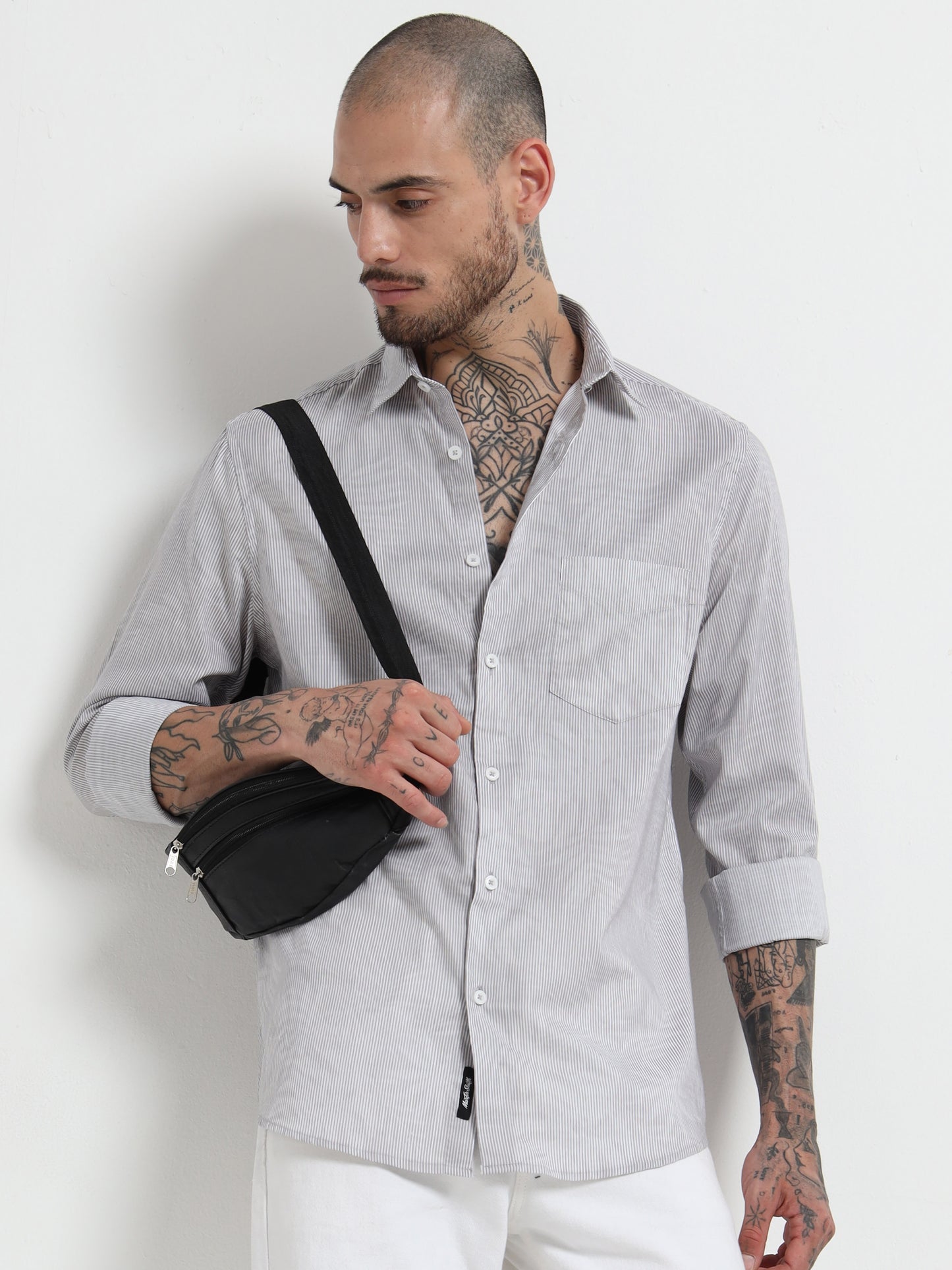 Martin Smith Light Grey Pinstriped Shirt