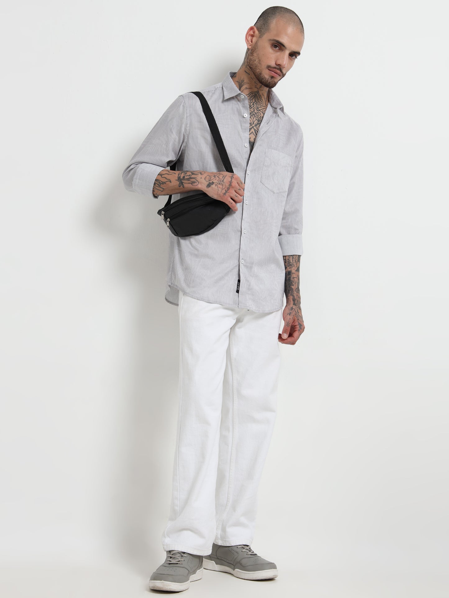 Martin Smith Light Grey Pinstriped Shirt