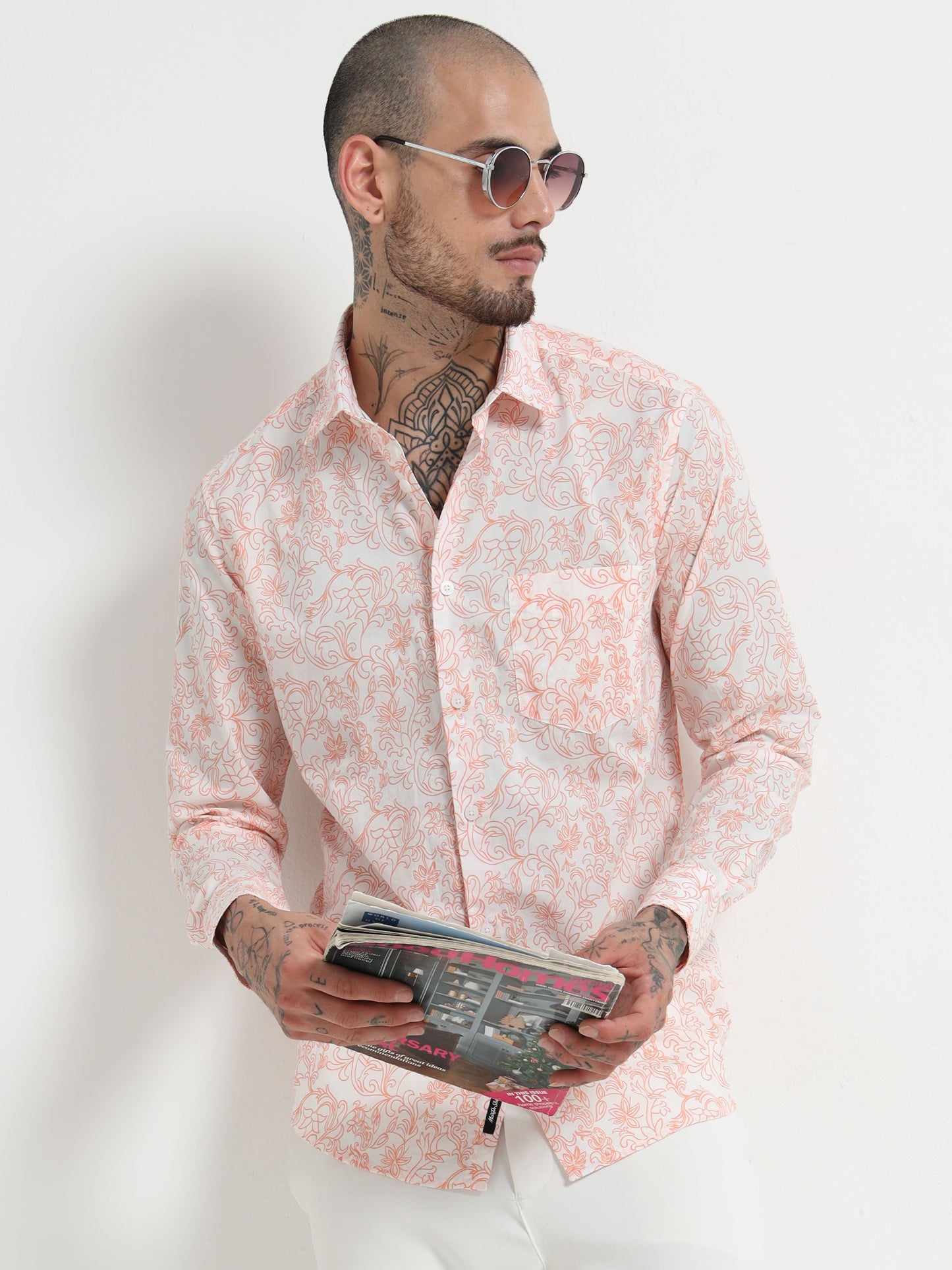 Martin Smith Peach & White Floral Shirt
