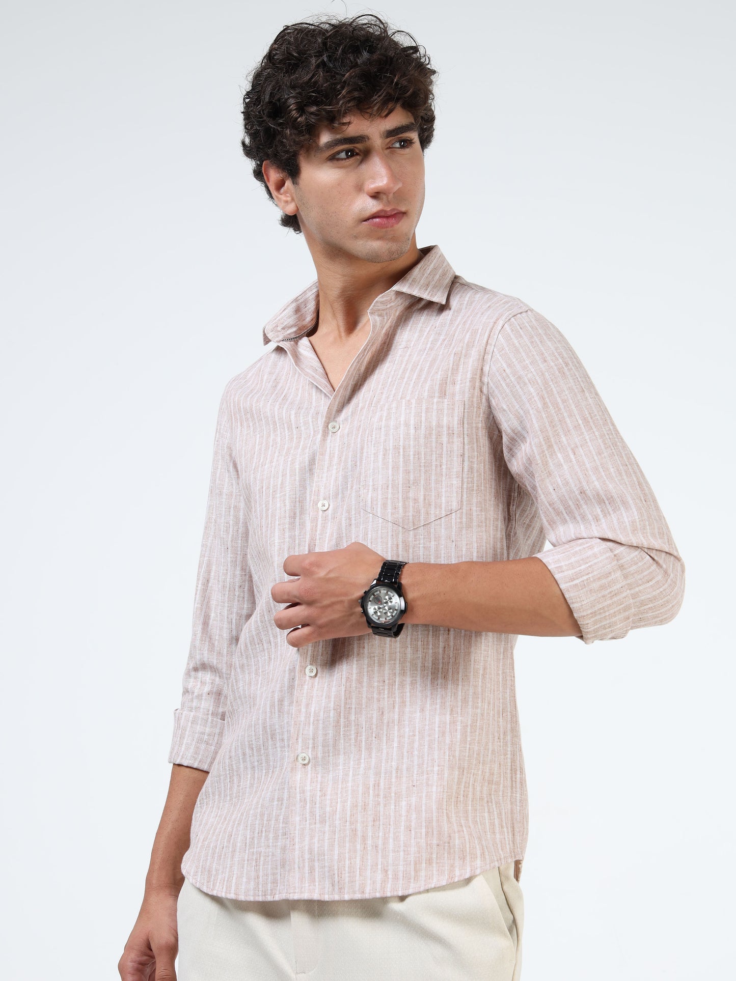 Cream Striped Linen Shirt