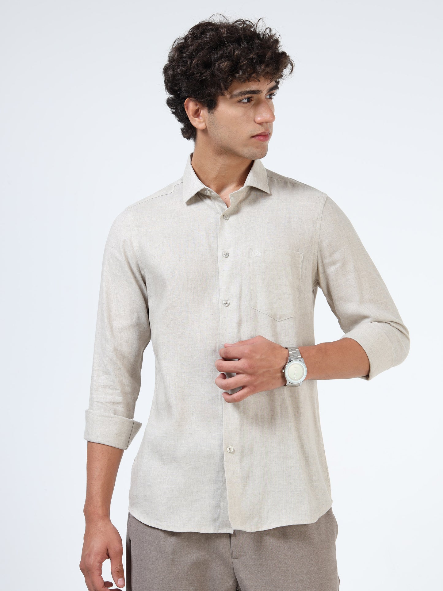 Beige Pure Linen Shirt