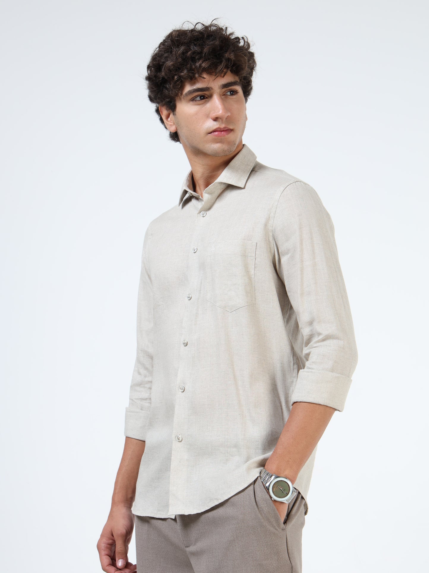 Beige Pure Linen Shirt