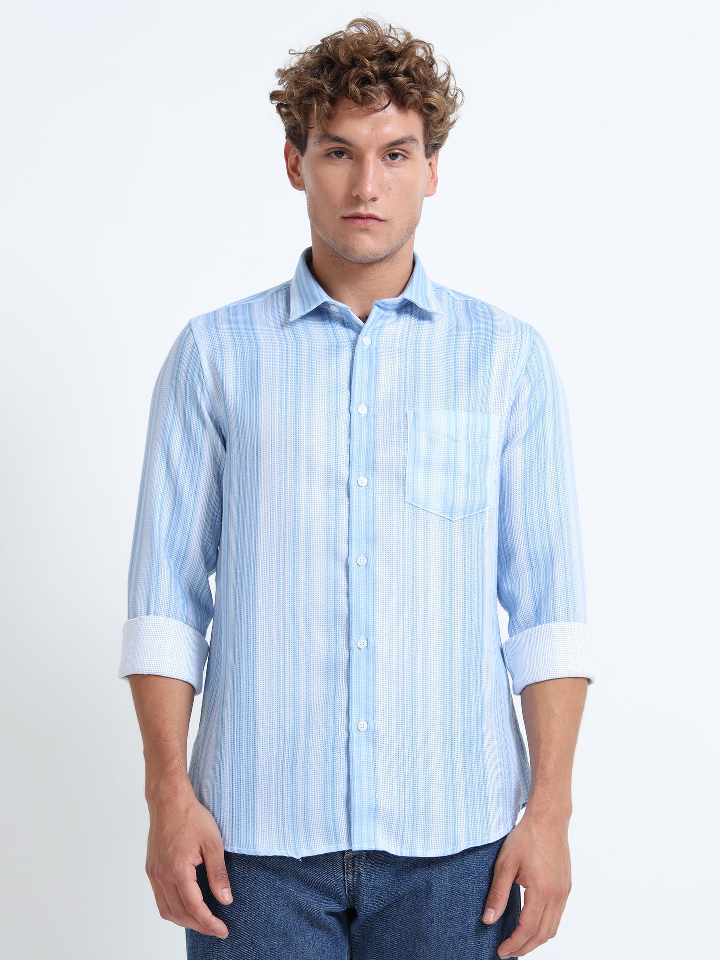 Blue Linen Striped Shirt