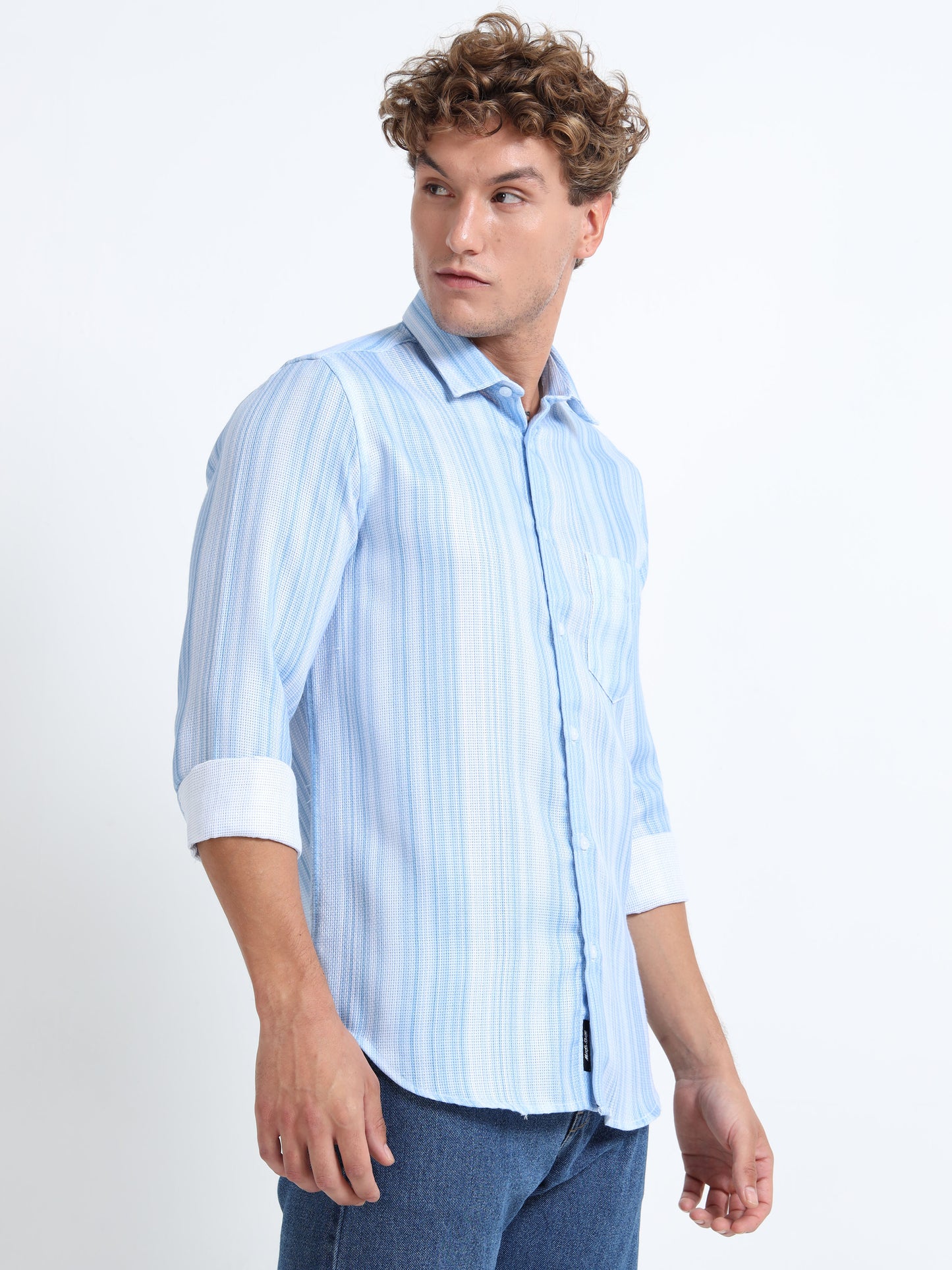Blue Linen Striped Shirt