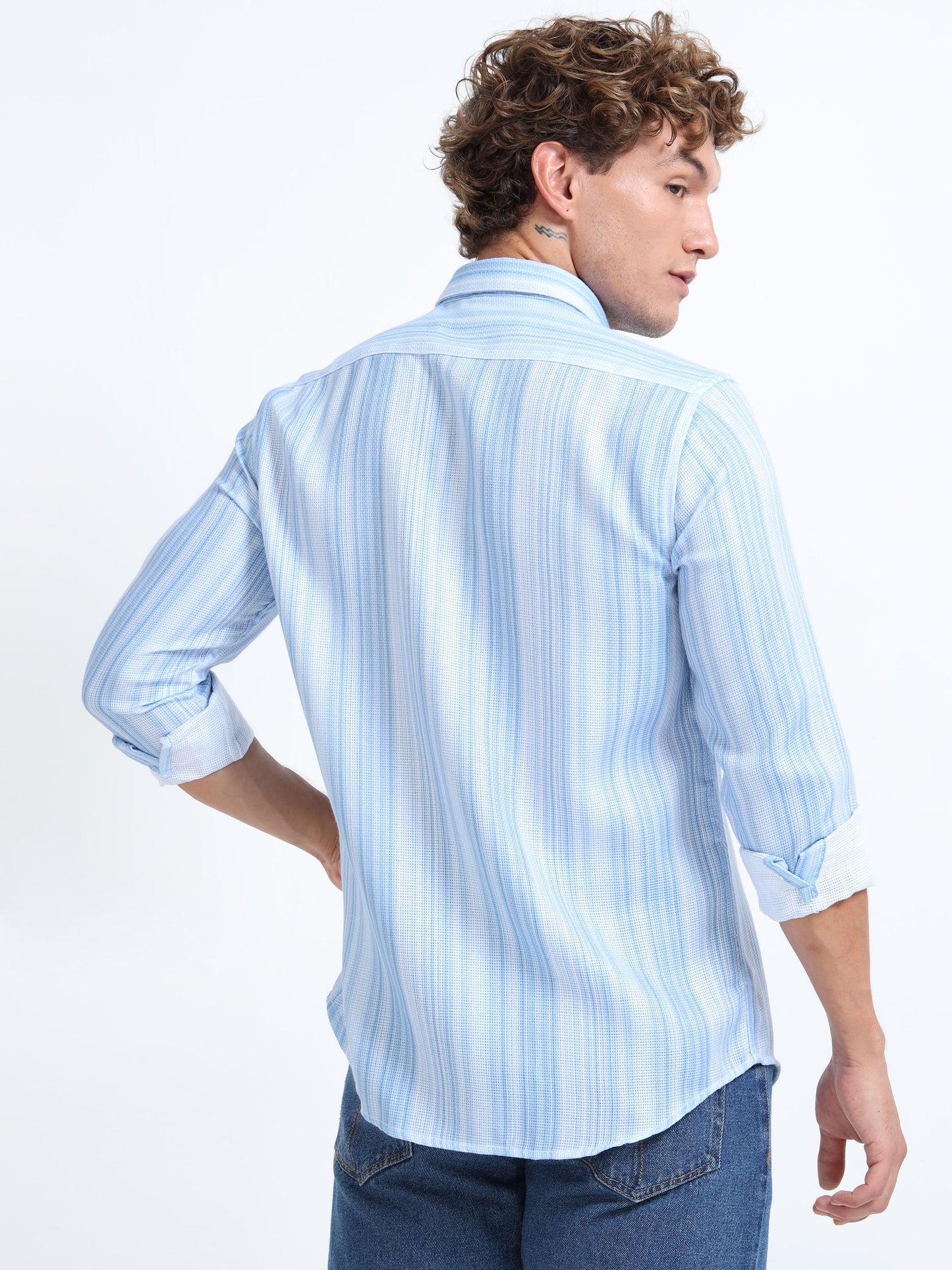 Blue Linen Striped Shirt