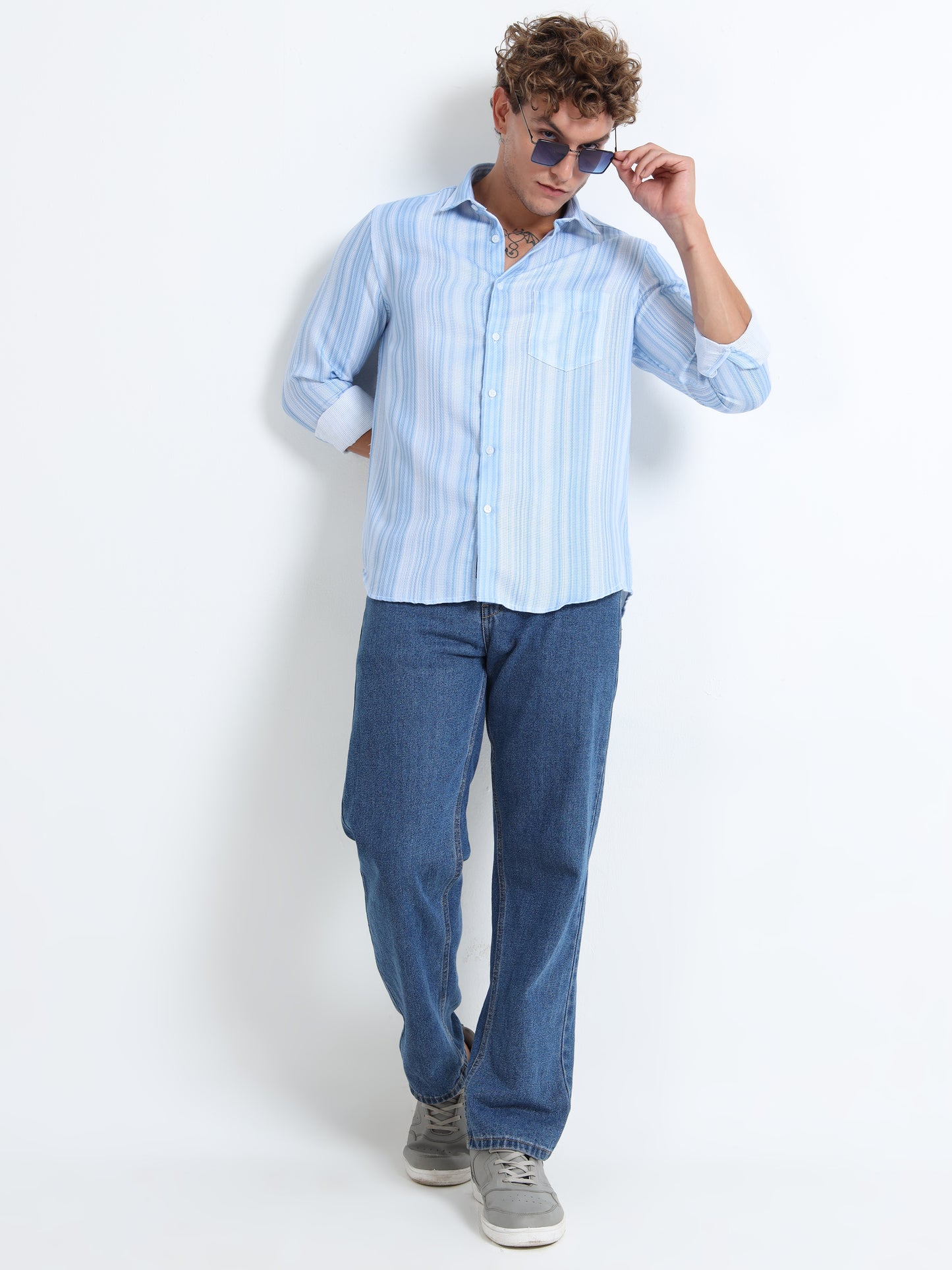 Blue Linen Striped Shirt