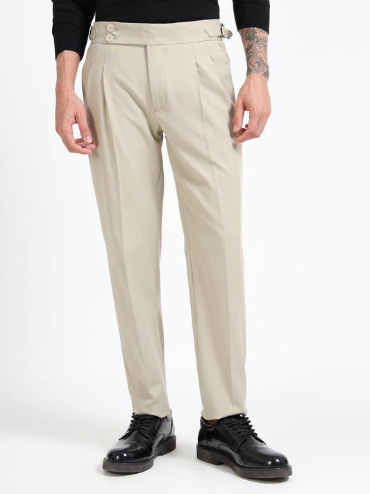 Beige Double Pleated - Gurkha Pants