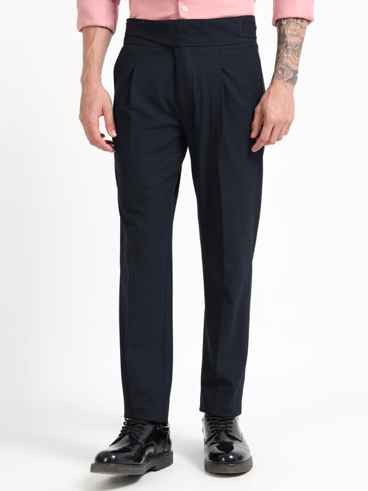 Navy Micro Check Gurkha pants