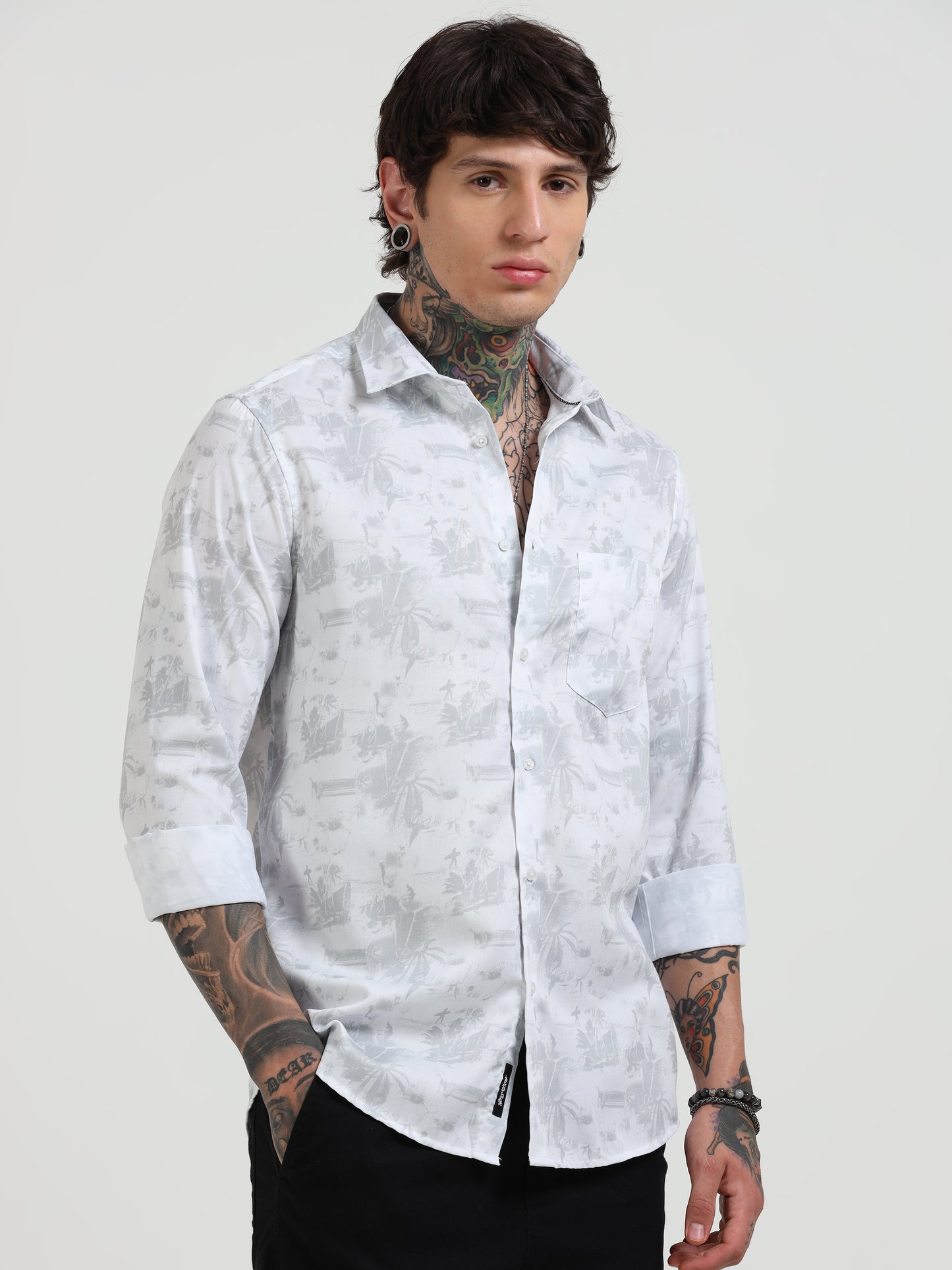 Abstract Print Regular Print Shirt - White