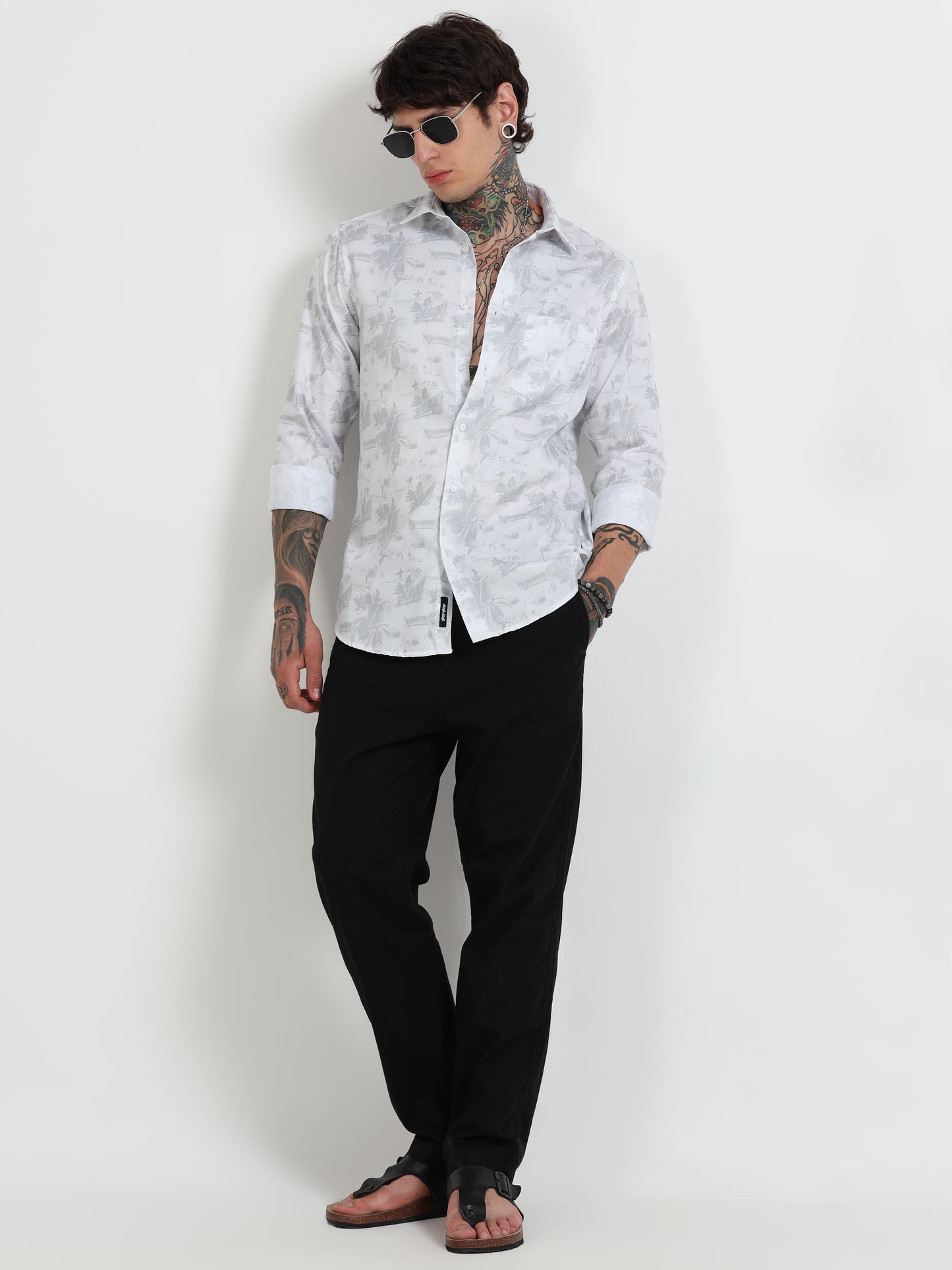 Abstract Print Regular Print Shirt - White