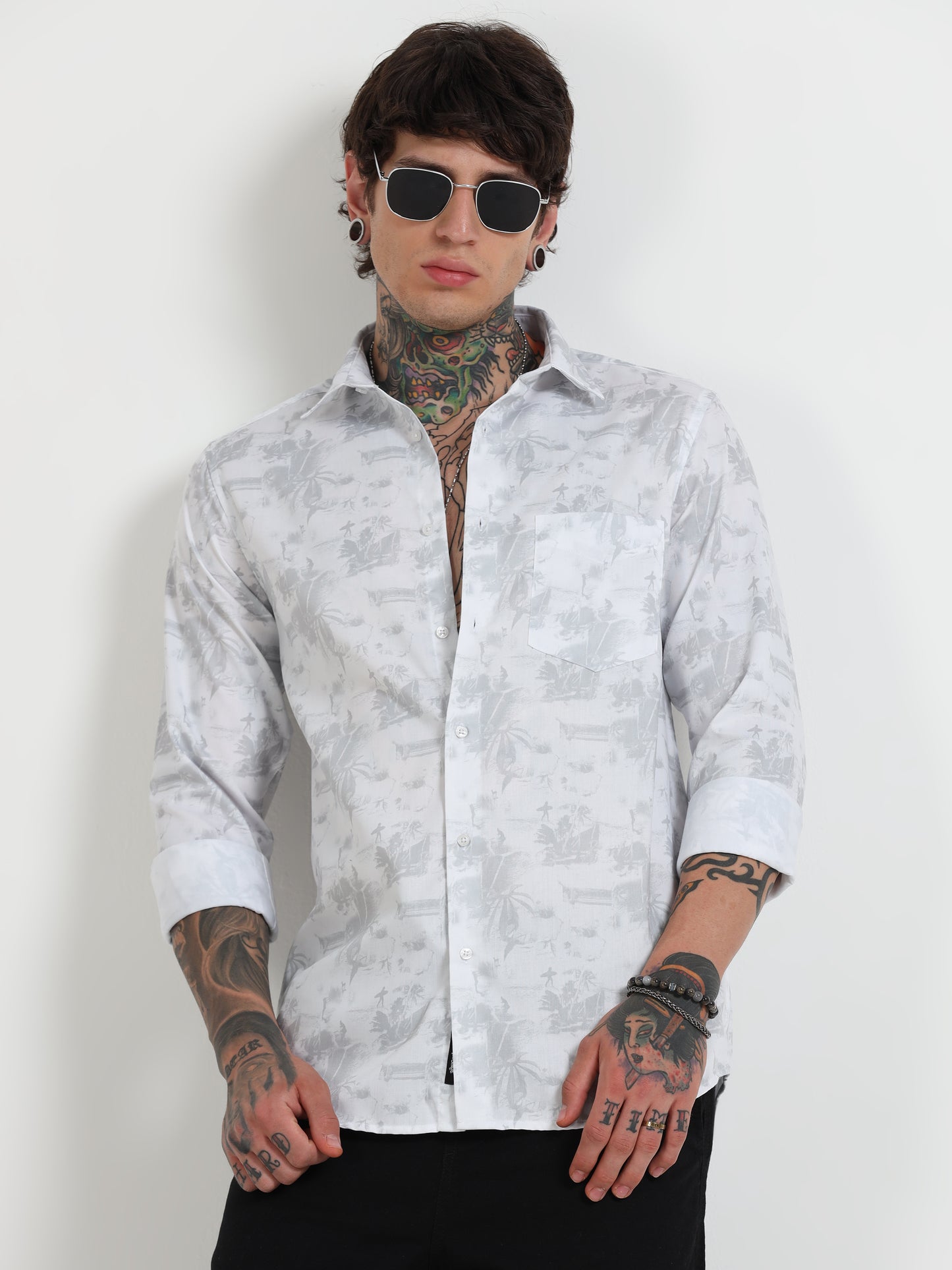 Abstract Print Regular Print Shirt - White