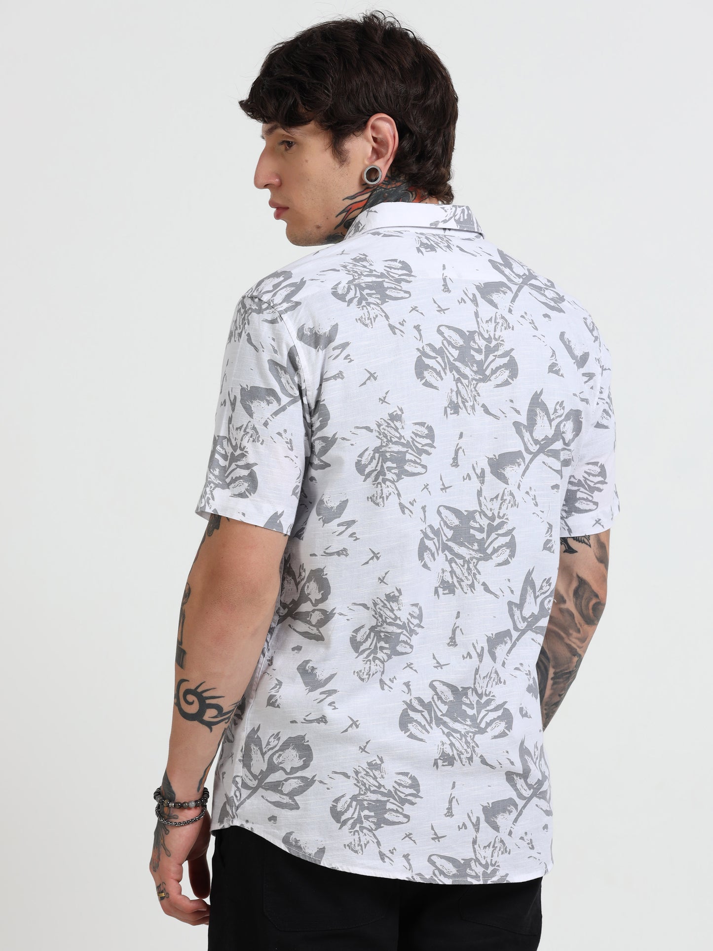 White Graphic Printed Half - Sleeves Shirt