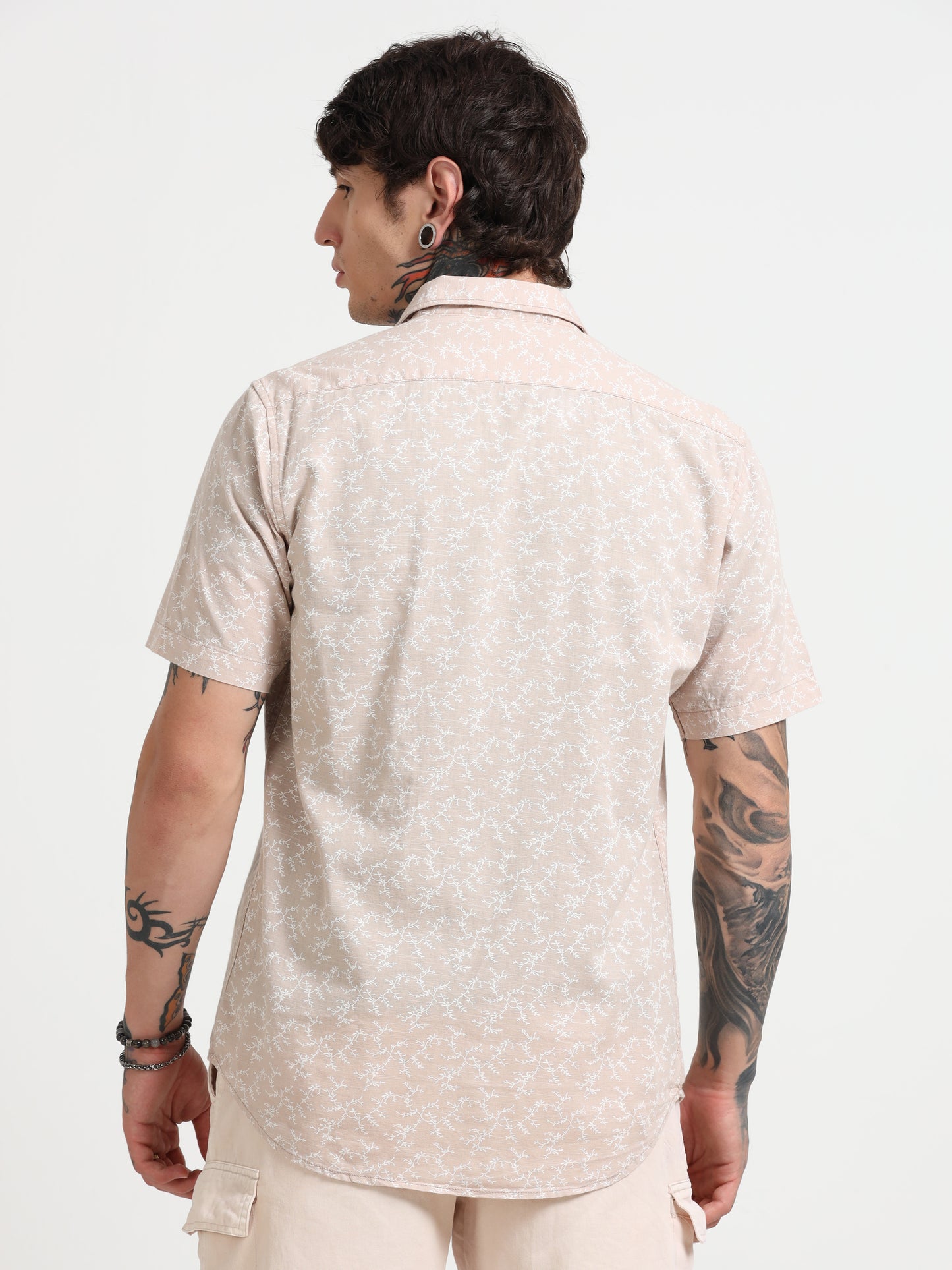 Peach Printed Half - Sleeves Shirt