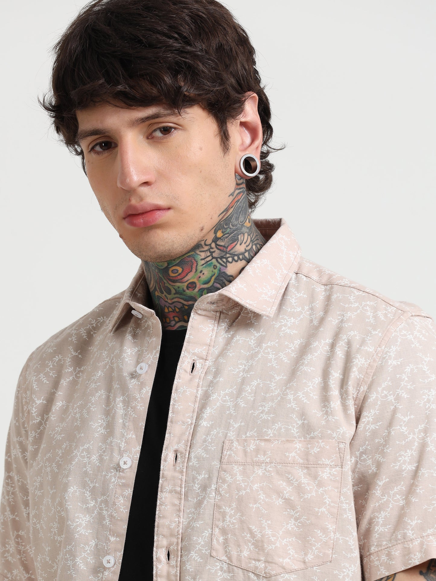 Peach Printed Half - Sleeves Shirt