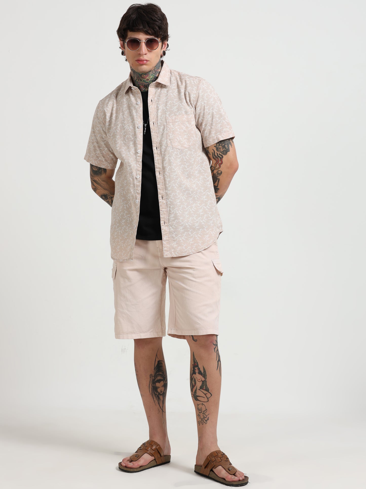 Peach Printed Half - Sleeves Shirt
