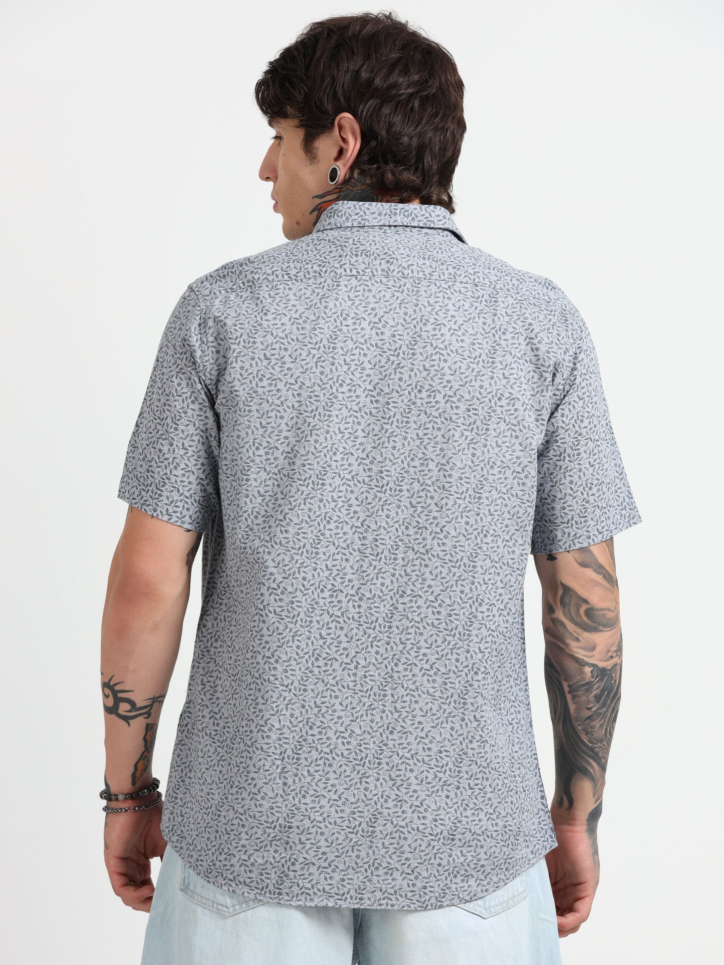 Grey Printed Half - Sleeves Shirt